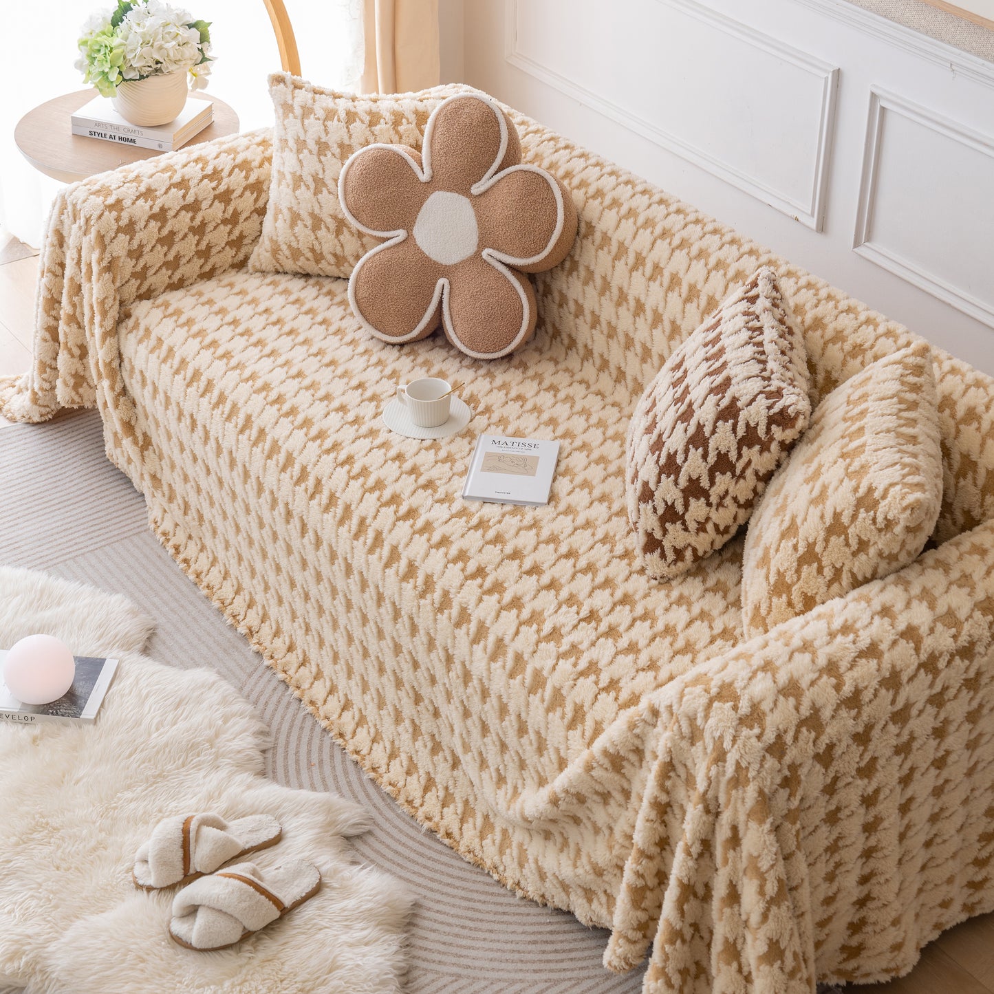 Luxury Plush Universal Couch Cover Blanket, Washable Couch Protector Houndstooth Sofa Covers