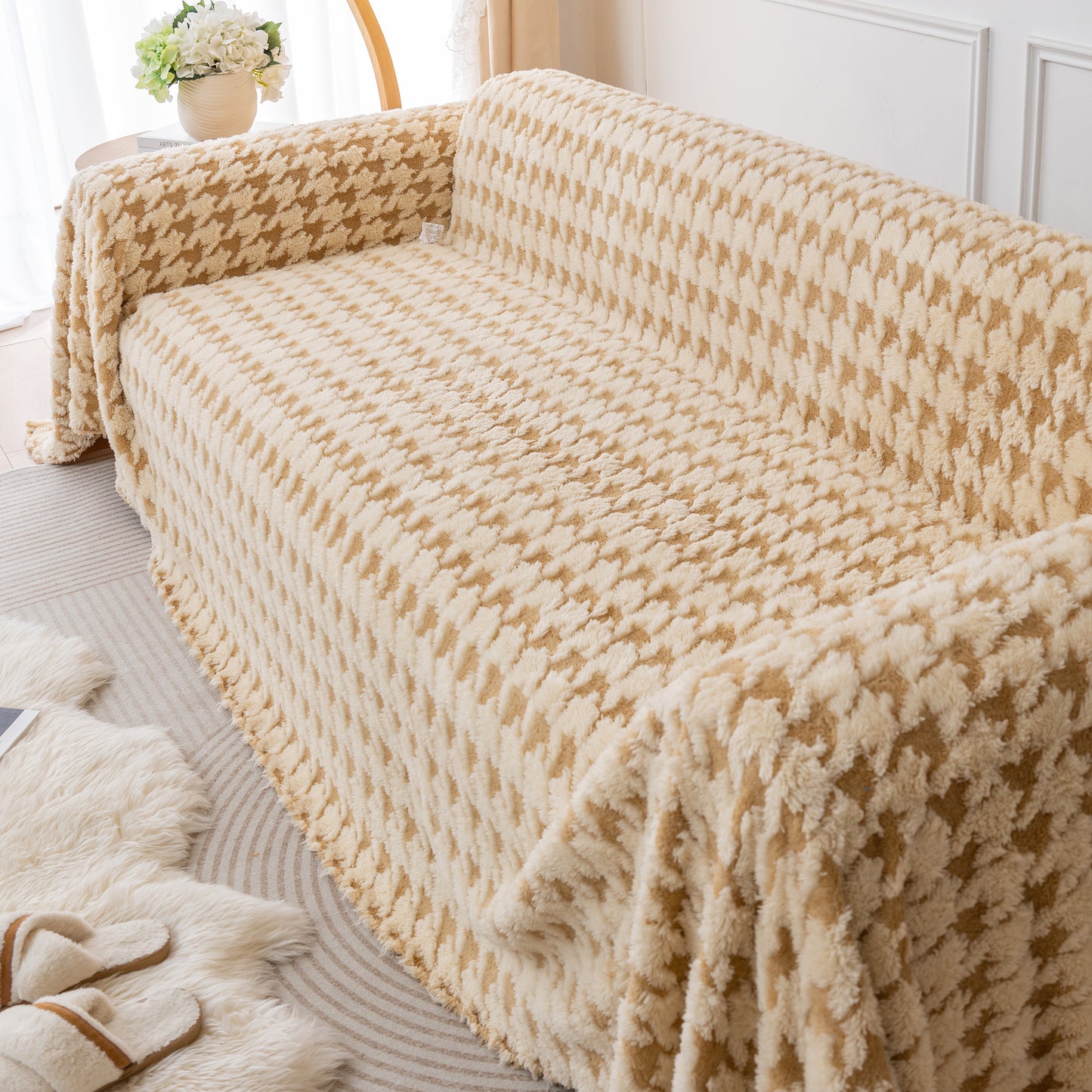 Luxury Plush Universal Couch Cover Blanket, Washable Couch Protector Houndstooth Sofa Covers