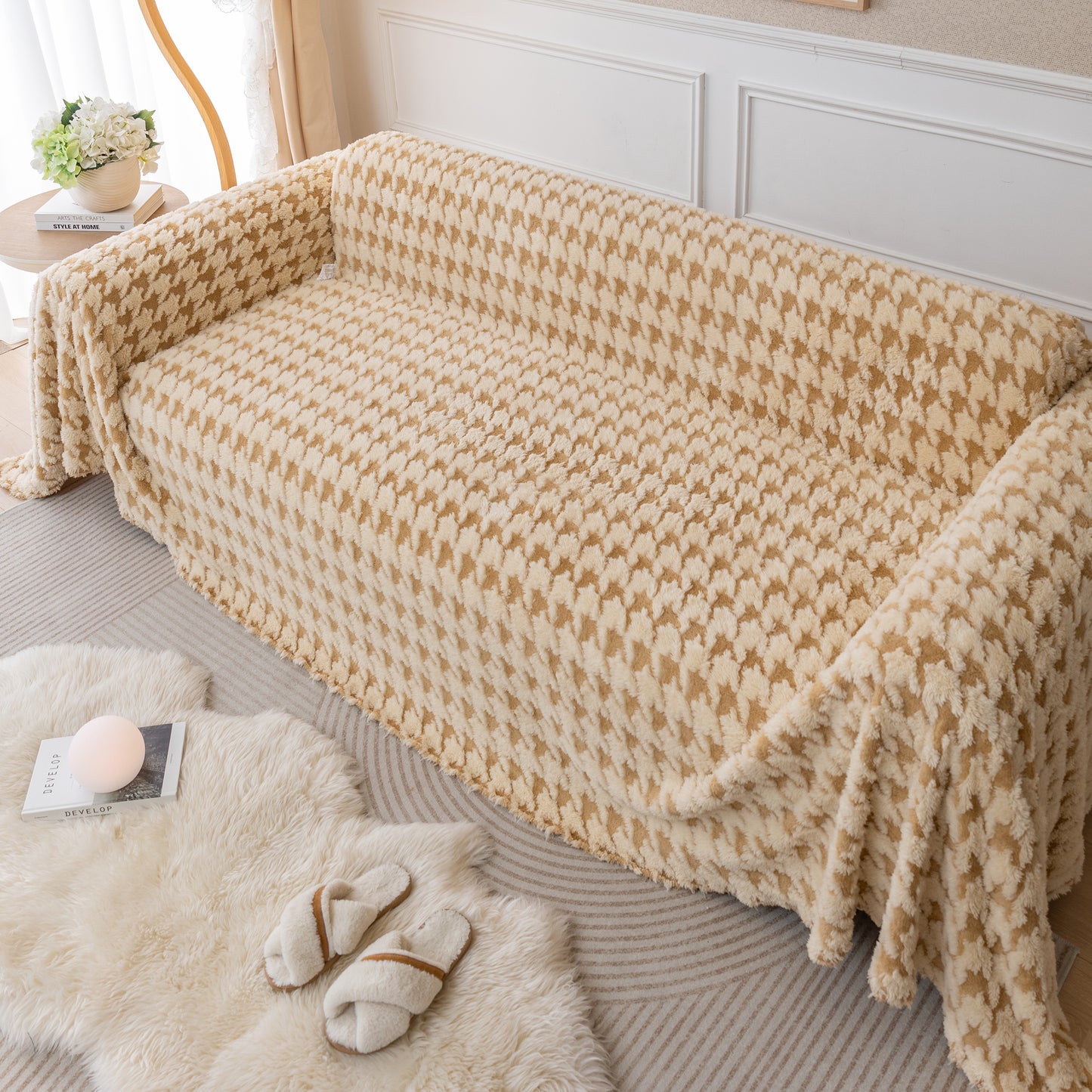 Luxury Plush Universal Couch Cover Blanket, Washable Couch Protector Houndstooth Sofa Covers