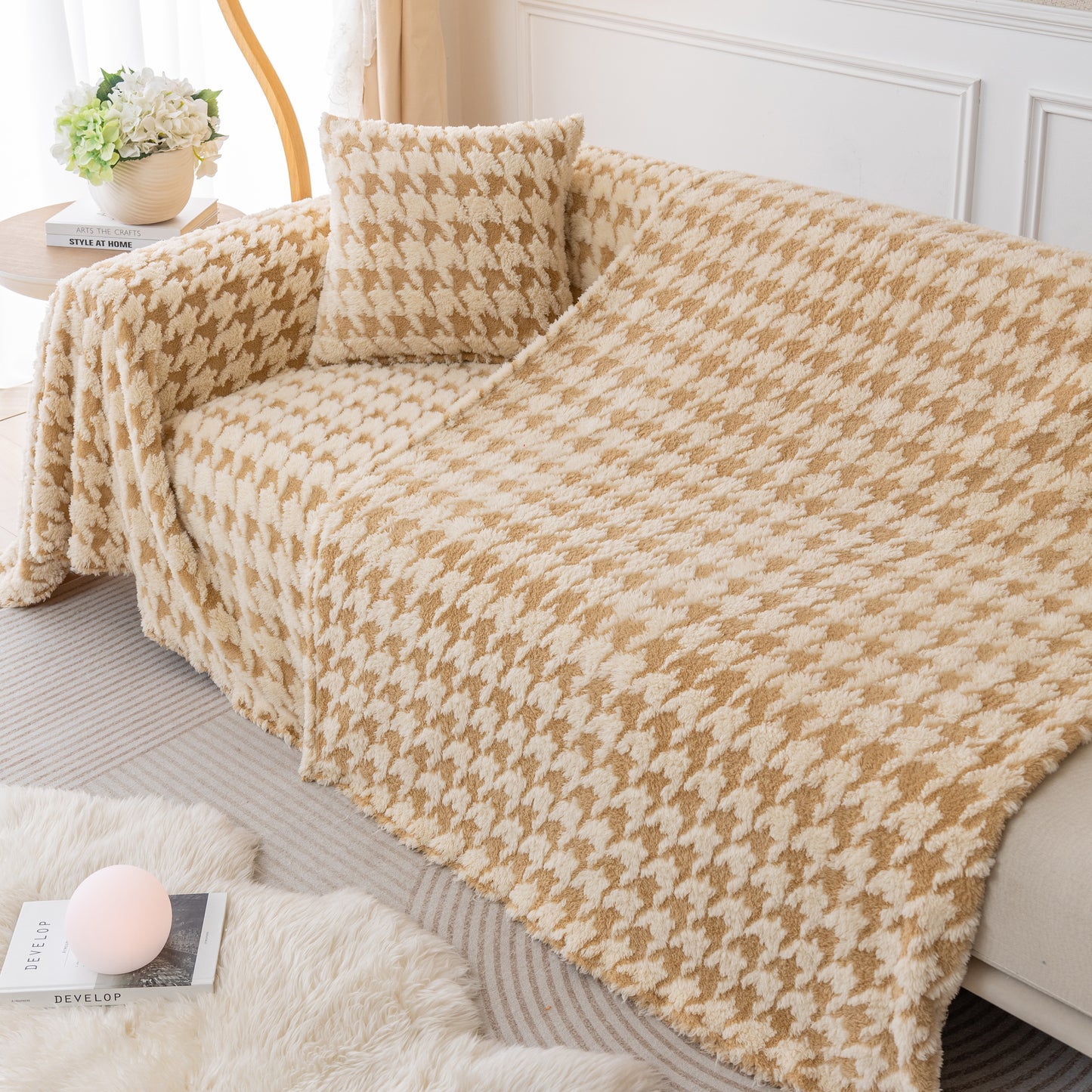 Luxury Plush Universal Couch Cover Blanket, Washable Couch Protector Houndstooth Sofa Covers