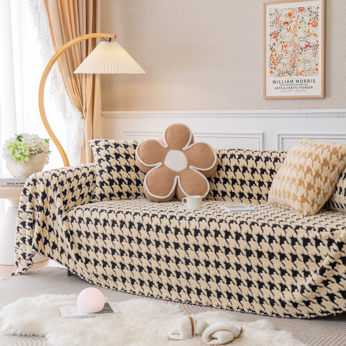 Luxury Plush Universal Couch Cover Blanket, Washable Couch Protector Houndstooth Sofa Covers