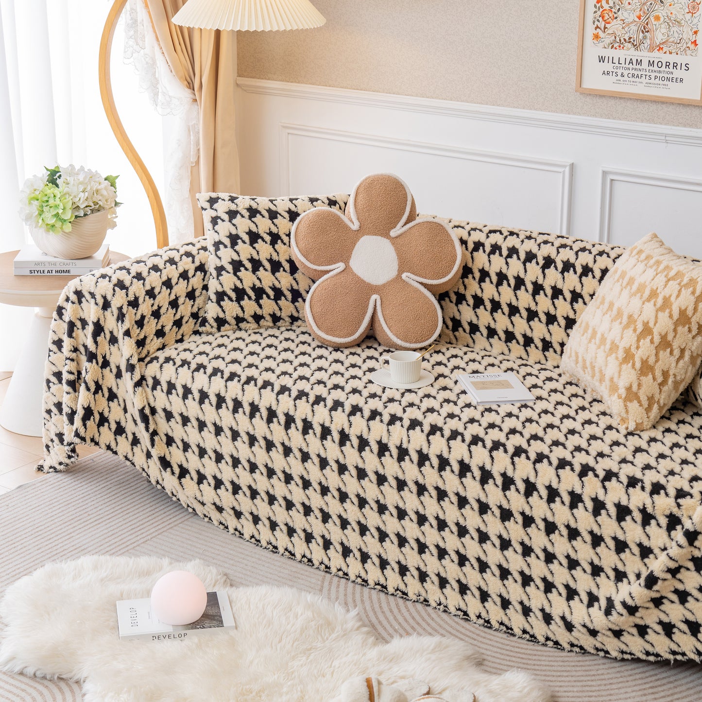 Luxury Plush Universal Couch Cover Blanket, Washable Couch Protector Houndstooth Sofa Covers