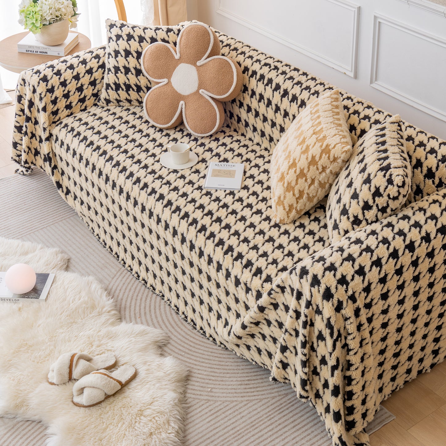 Luxury Plush Universal Couch Cover Blanket, Washable Couch Protector Houndstooth Sofa Covers