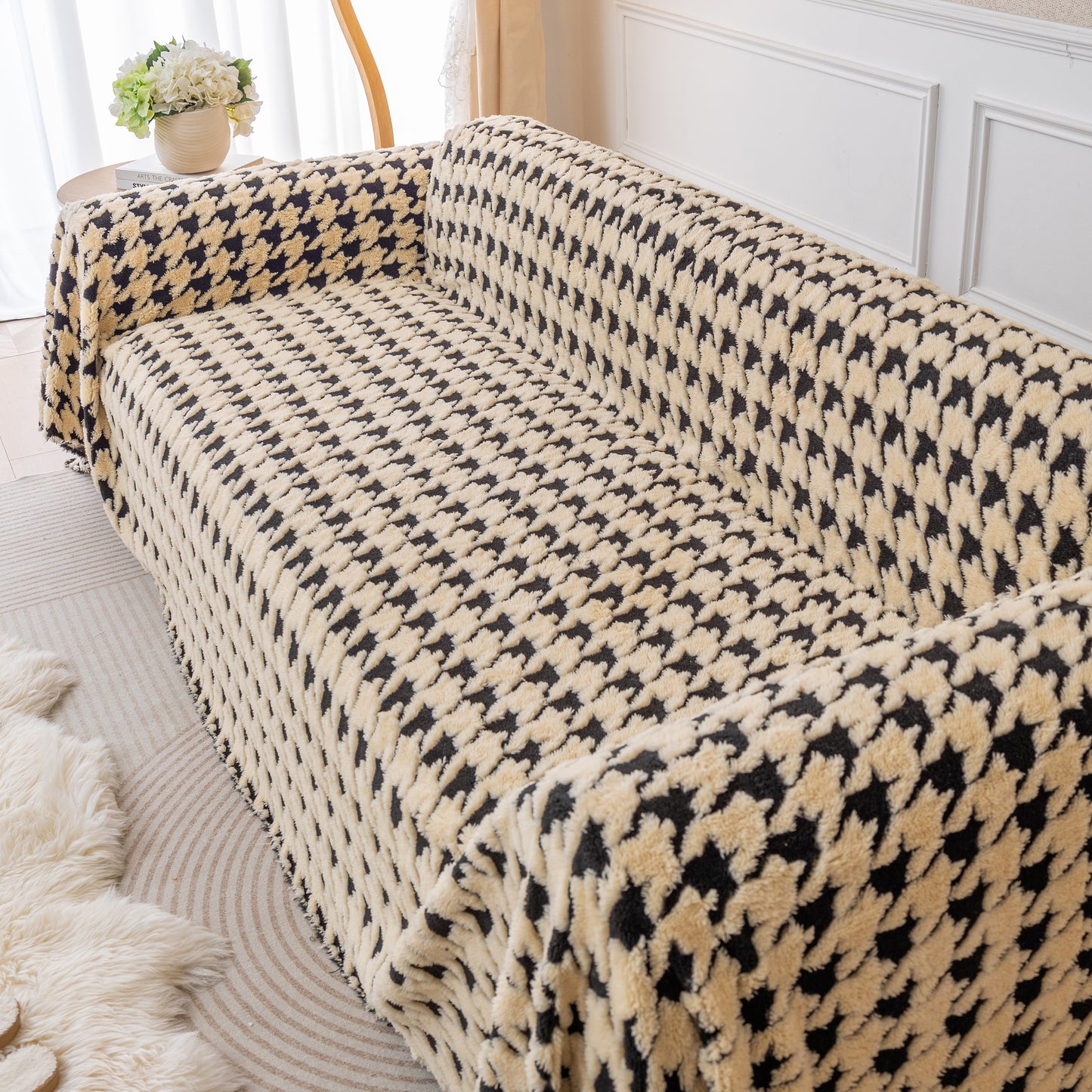 Luxury Plush Universal Couch Cover Blanket, Washable Couch Protector Houndstooth Sofa Covers