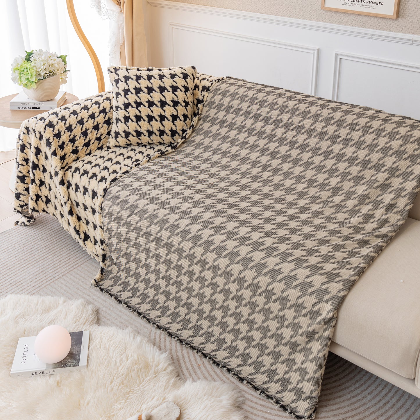 Luxury Plush Universal Couch Cover Blanket, Washable Couch Protector Houndstooth Sofa Covers