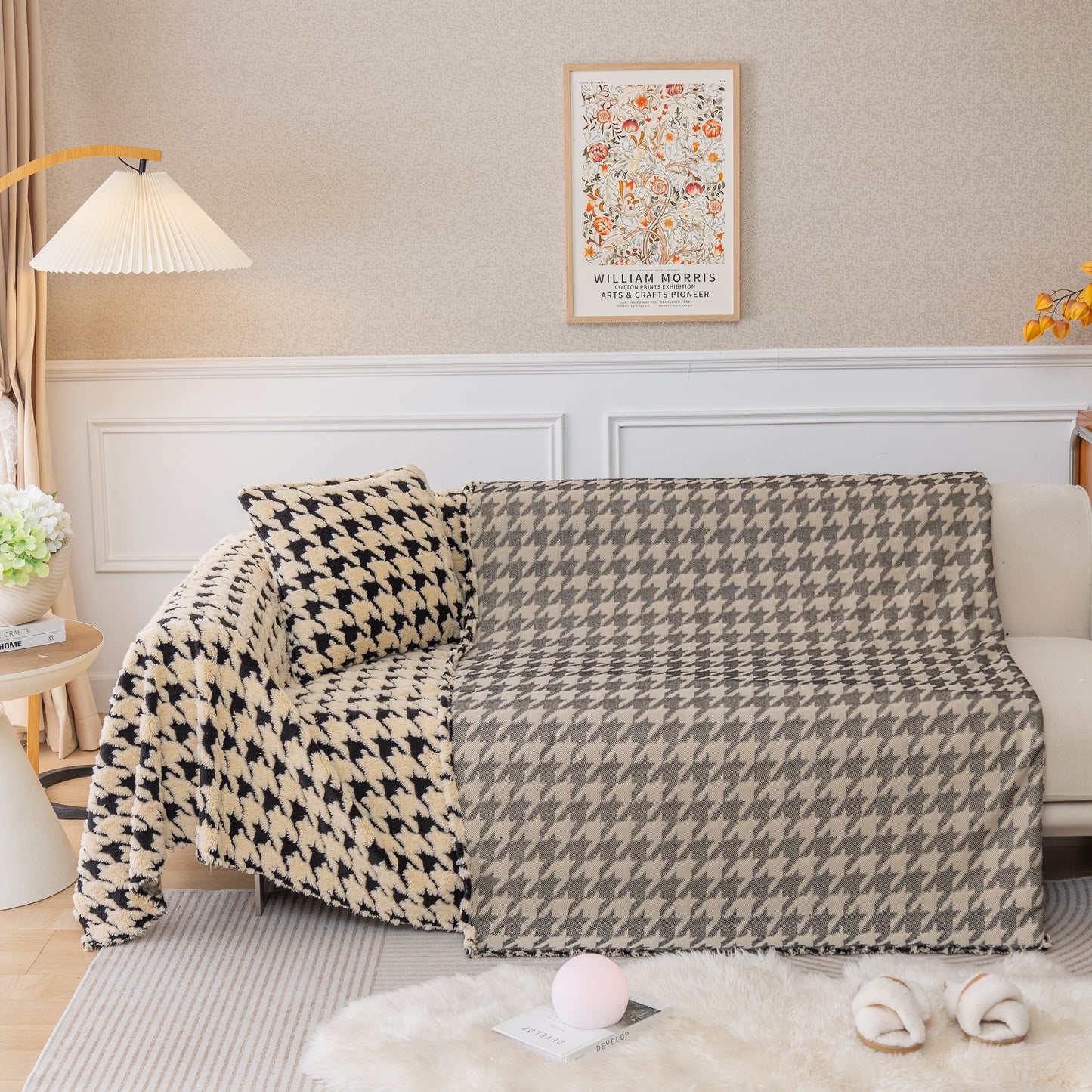 Luxury Plush Universal Couch Cover Blanket, Washable Couch Protector Houndstooth Sofa Covers