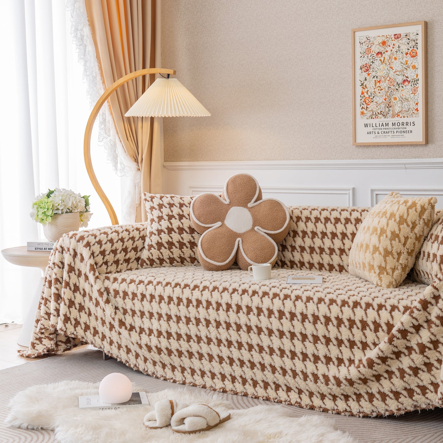 Luxury Plush Universal Couch Cover Blanket, Washable Couch Protector Houndstooth Sofa Covers