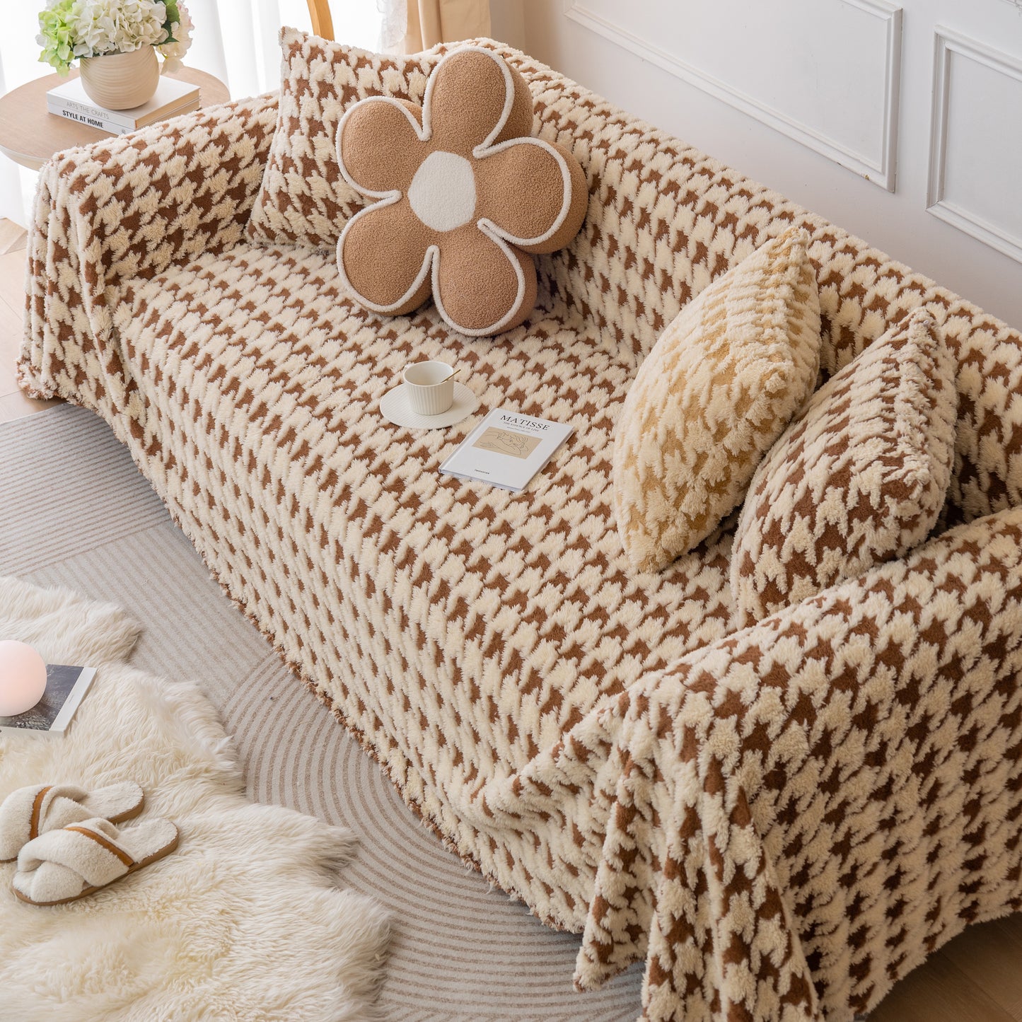 Luxury Plush Universal Couch Cover Blanket, Washable Couch Protector Houndstooth Sofa Covers