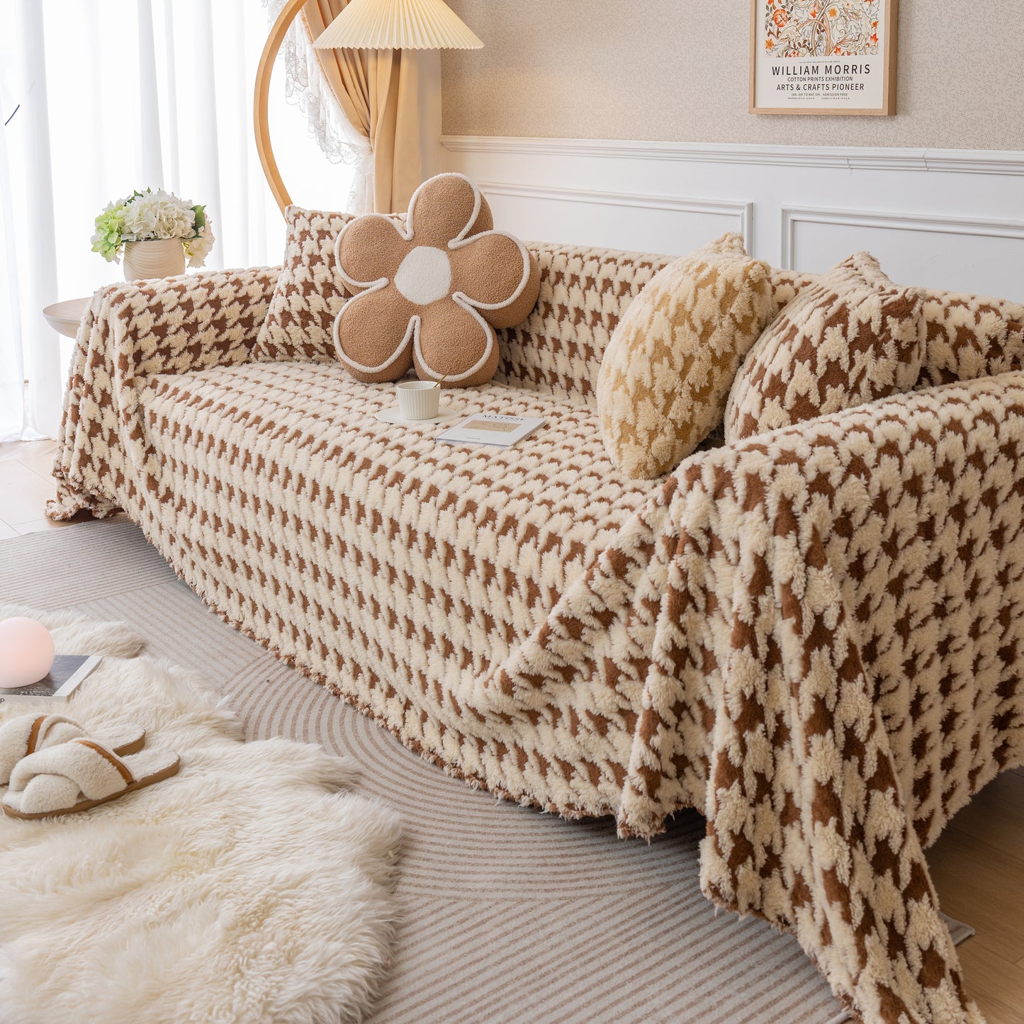 Luxury Plush Universal Couch Cover Blanket, Washable Couch Protector Houndstooth Sofa Covers