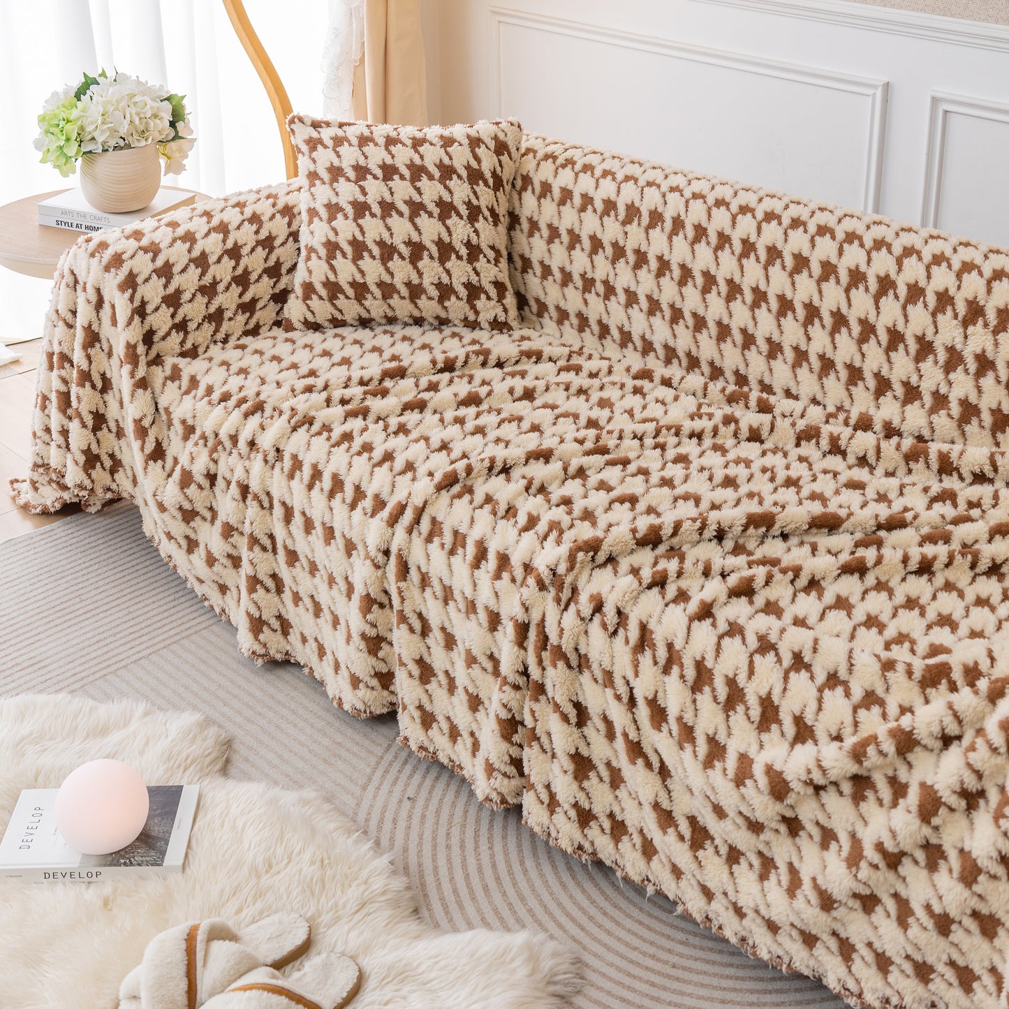 Luxury Plush Universal Couch Cover Blanket, Washable Couch Protector Houndstooth Sofa Covers