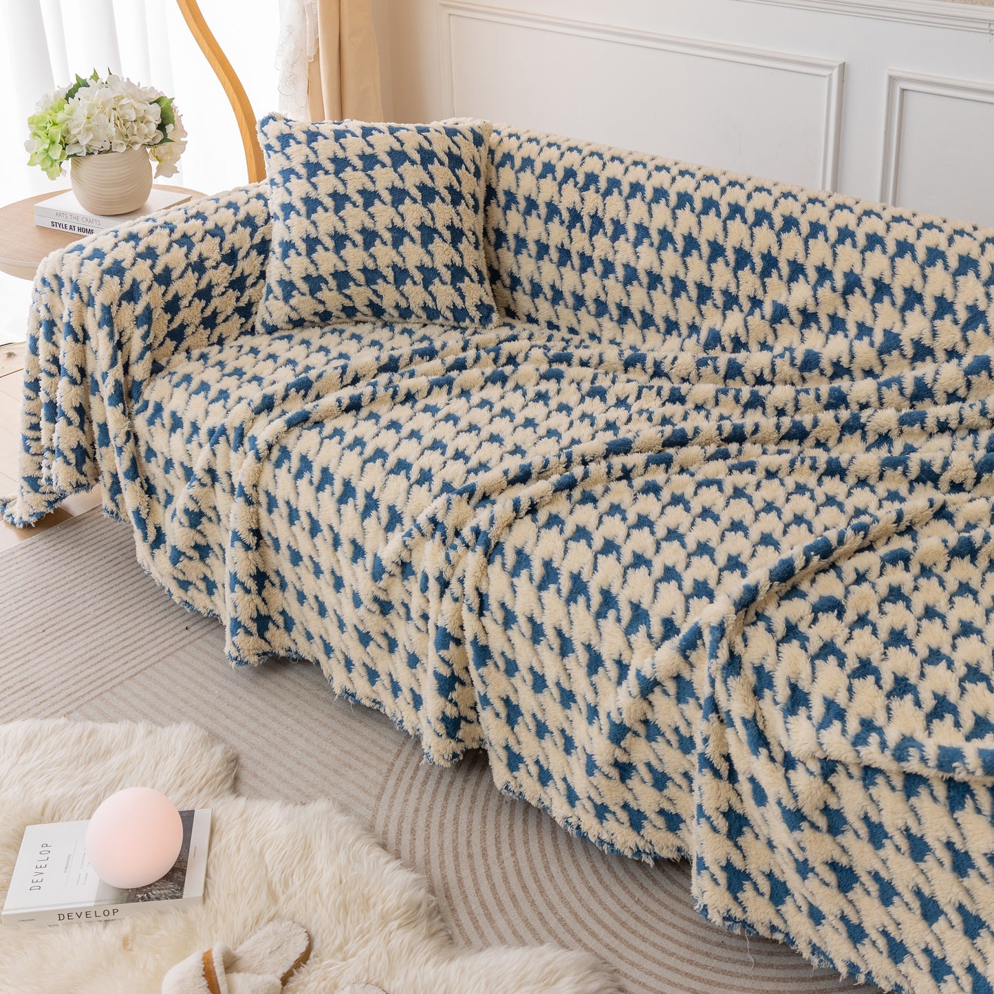 Luxury Plush Universal Couch Cover Blanket, Washable Couch Protector Houndstooth Sofa Covers