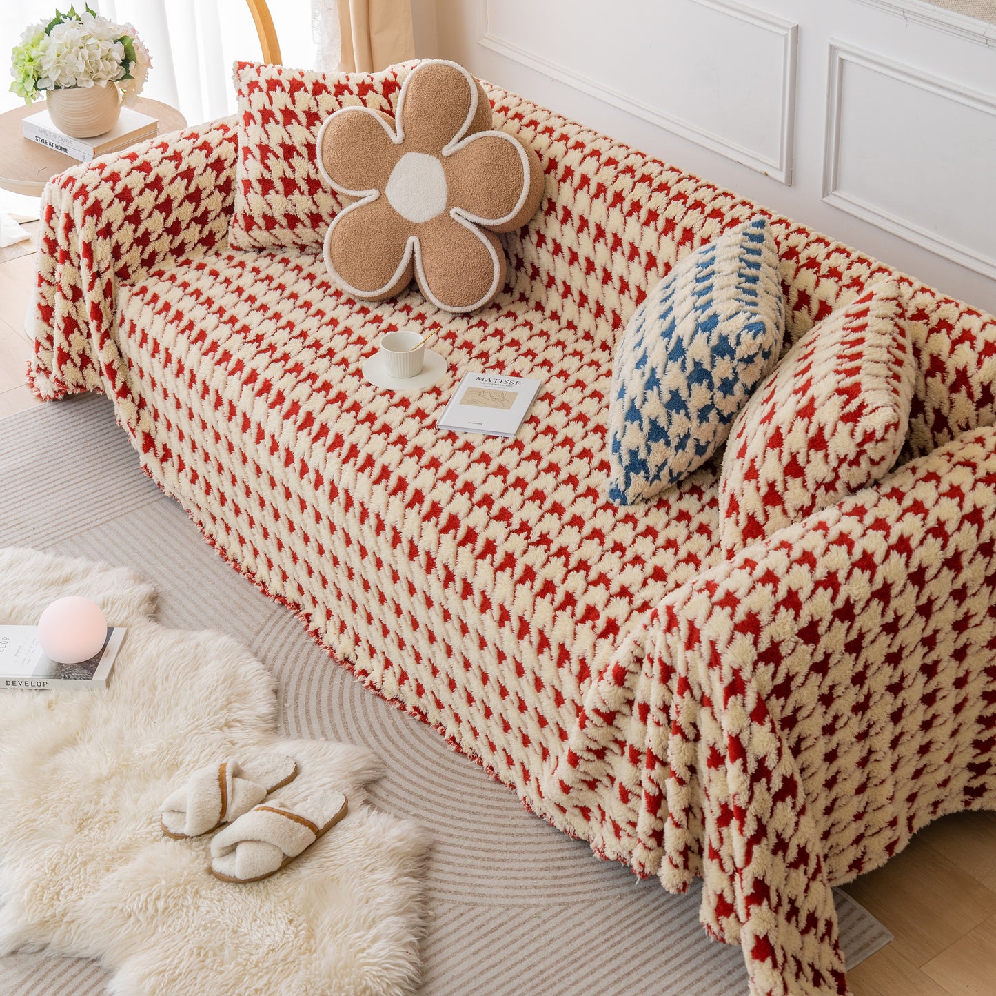 Luxury Plush Universal Couch Cover Blanket, Washable Couch Protector Houndstooth Sofa Covers