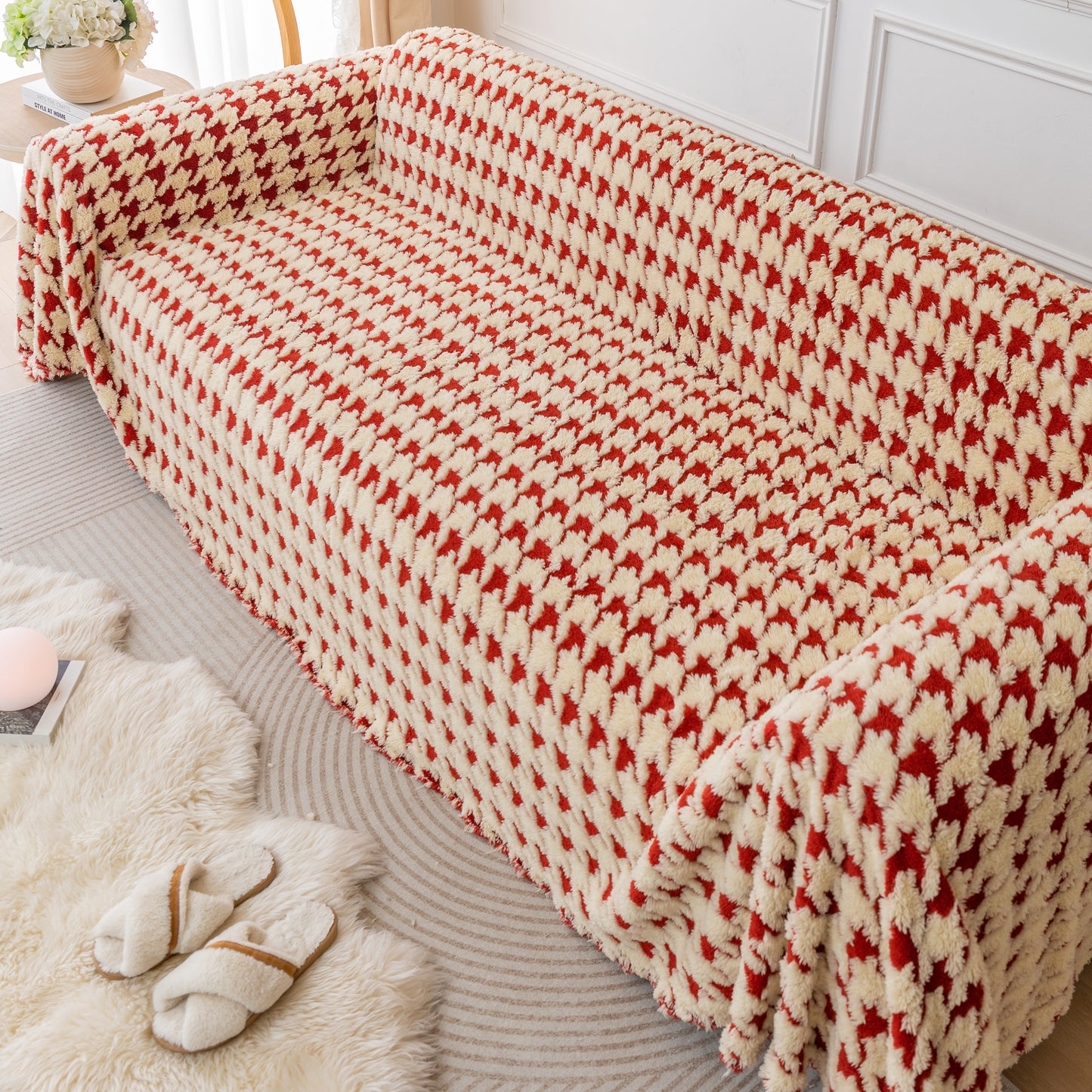 Luxury Plush Universal Couch Cover Blanket, Washable Couch Protector Houndstooth Sofa Covers