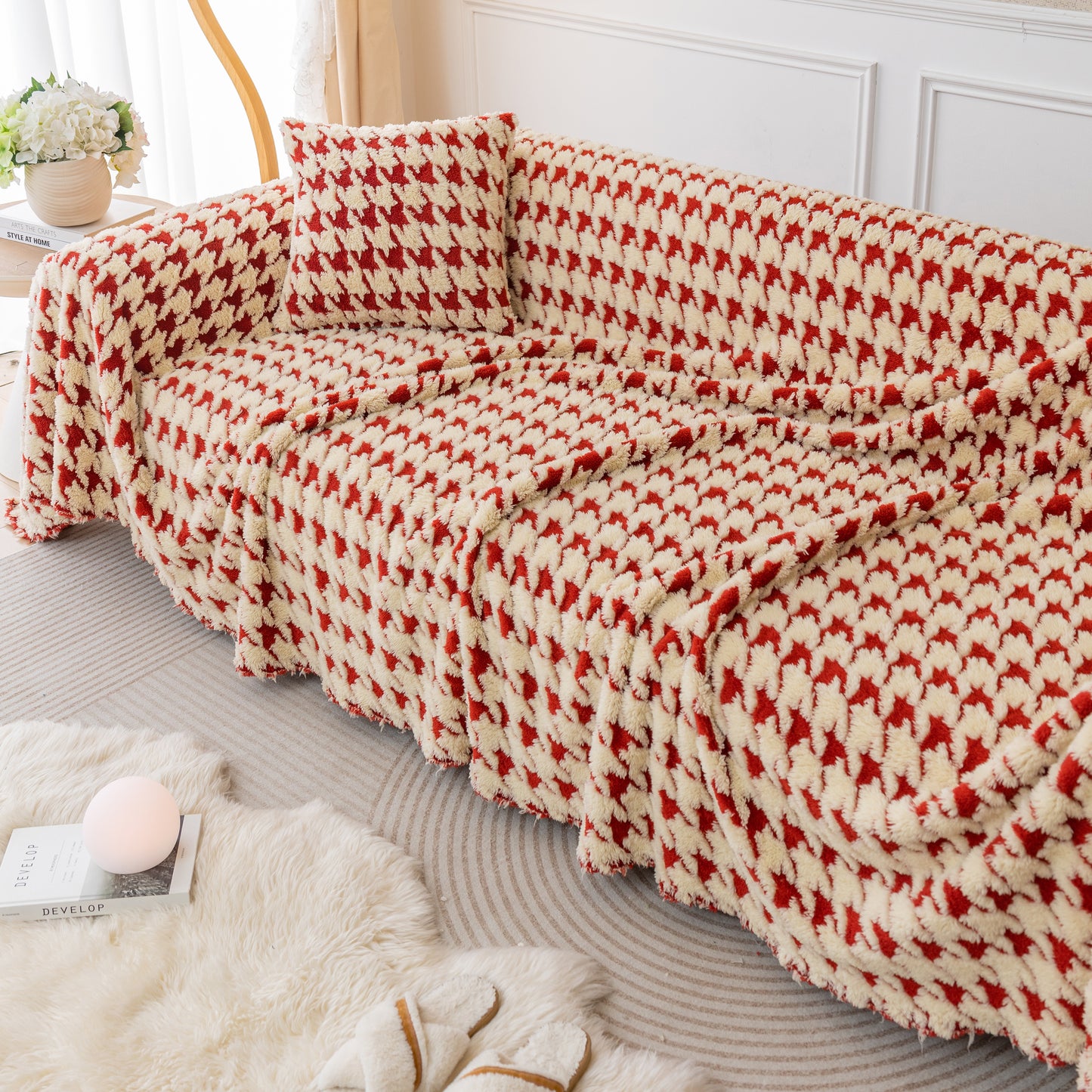 Luxury Plush Universal Couch Cover Blanket, Washable Couch Protector Houndstooth Sofa Covers