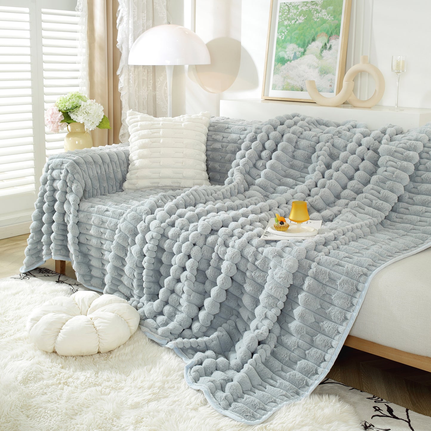 Fuzzy Fluffy Cozy Sofa Cover Blanket for Pets, Kids, Luxury Faux Fur Couch Cover Throw for Sofas