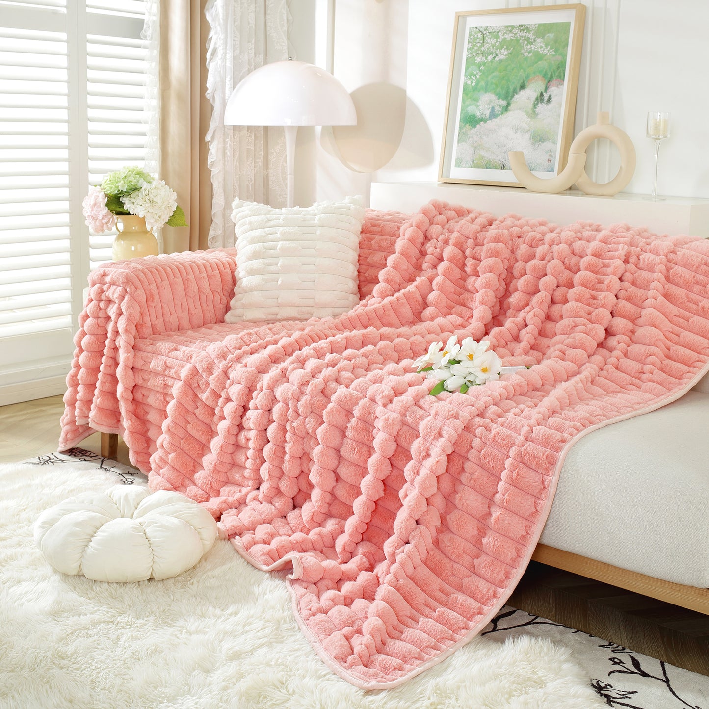 Fuzzy Fluffy Cozy Sofa Cover Blanket for Pets, Kids, Luxury Faux Fur Couch Cover Throw for Sofas