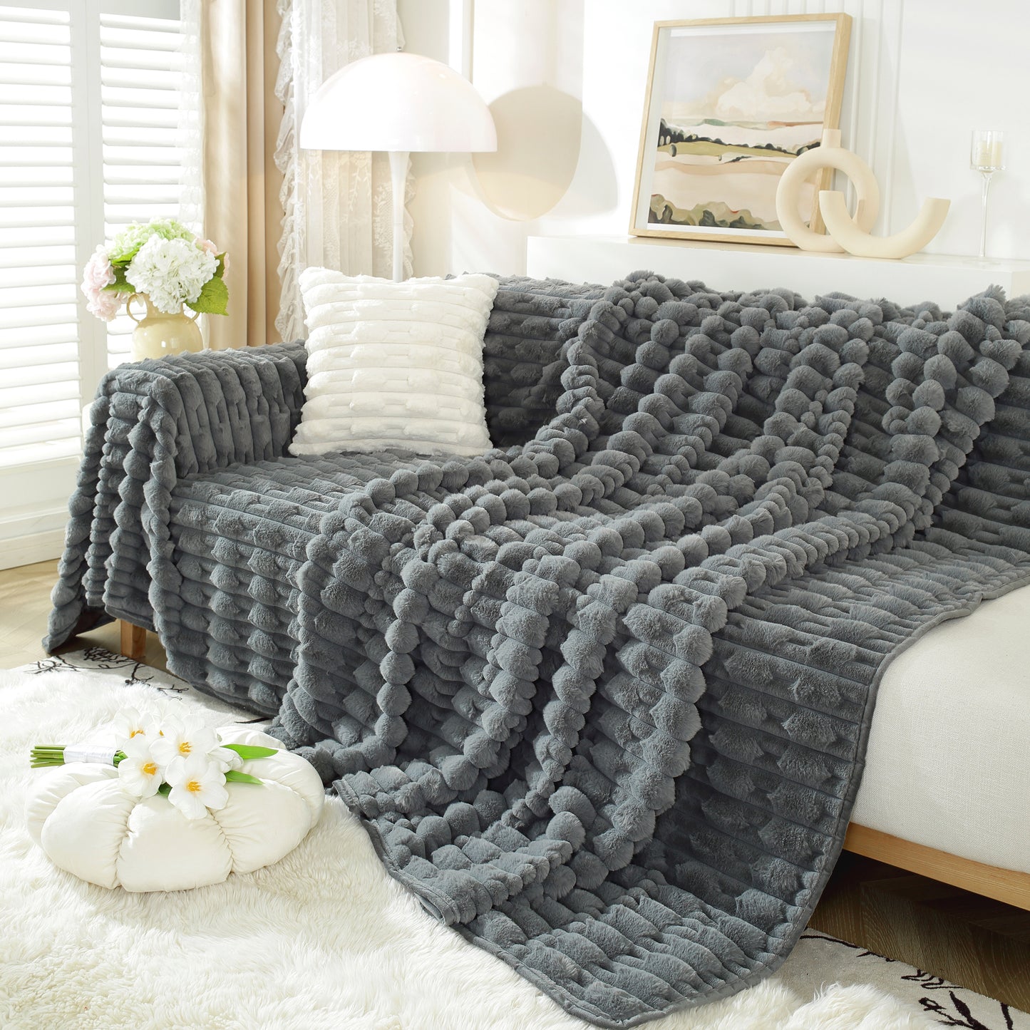 Fuzzy Fluffy Cozy Sofa Cover Blanket for Pets, Kids, Luxury Faux Fur Couch Cover Throw for Sofas