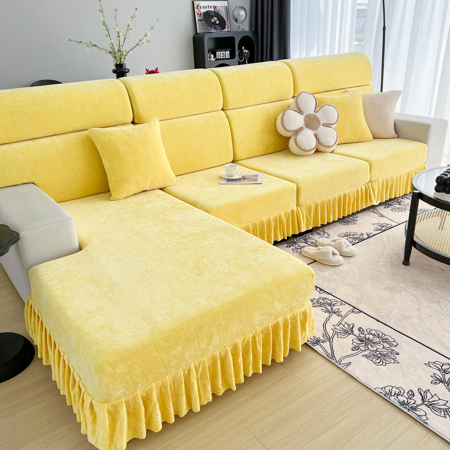 Universal Elastic Skirt Sofa Slipcover, Stretch Sofa Cushion Cover For Bedroom Office Living Room