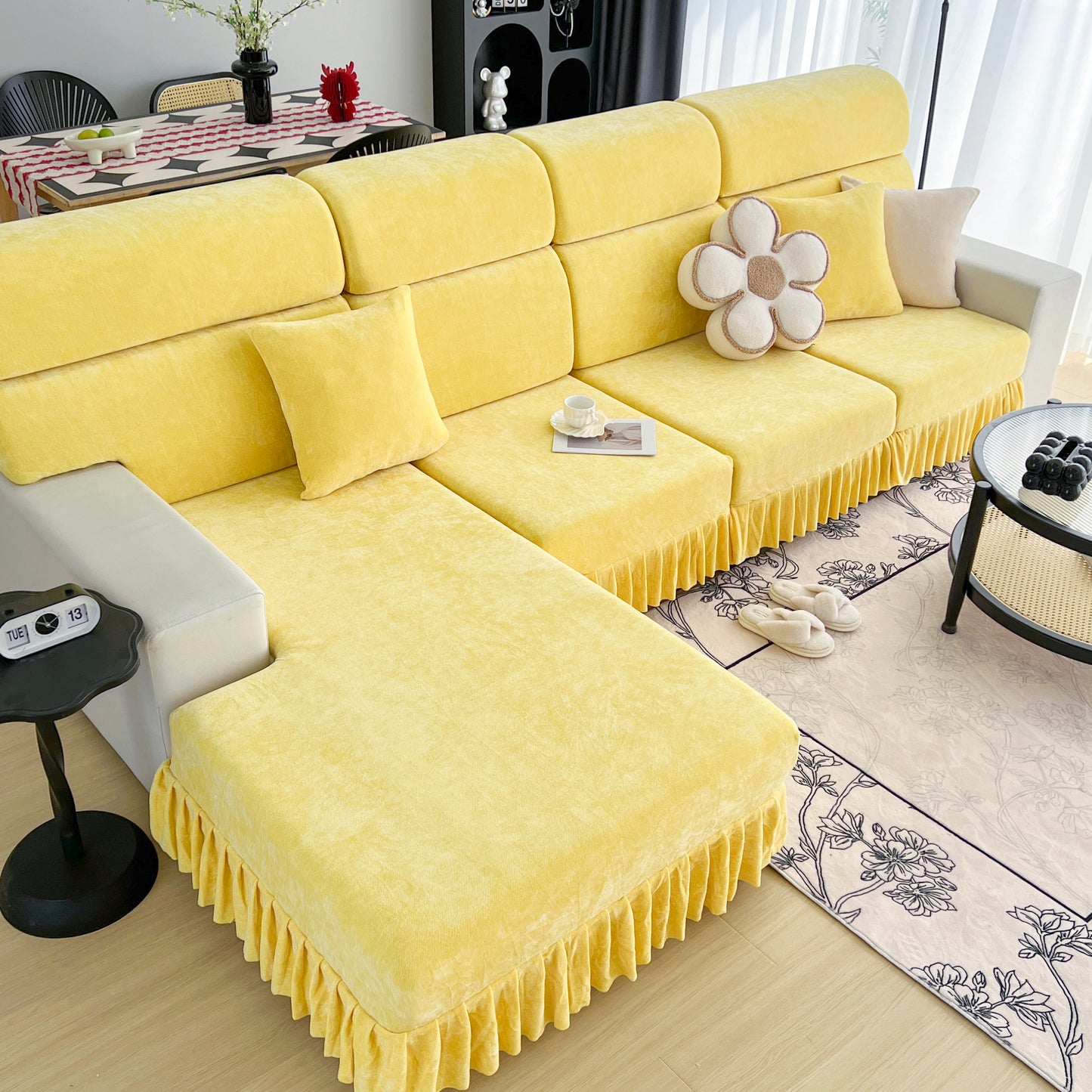 Universal Elastic Skirt Sofa Slipcover, Stretch Sofa Cushion Cover For Bedroom Office Living Room