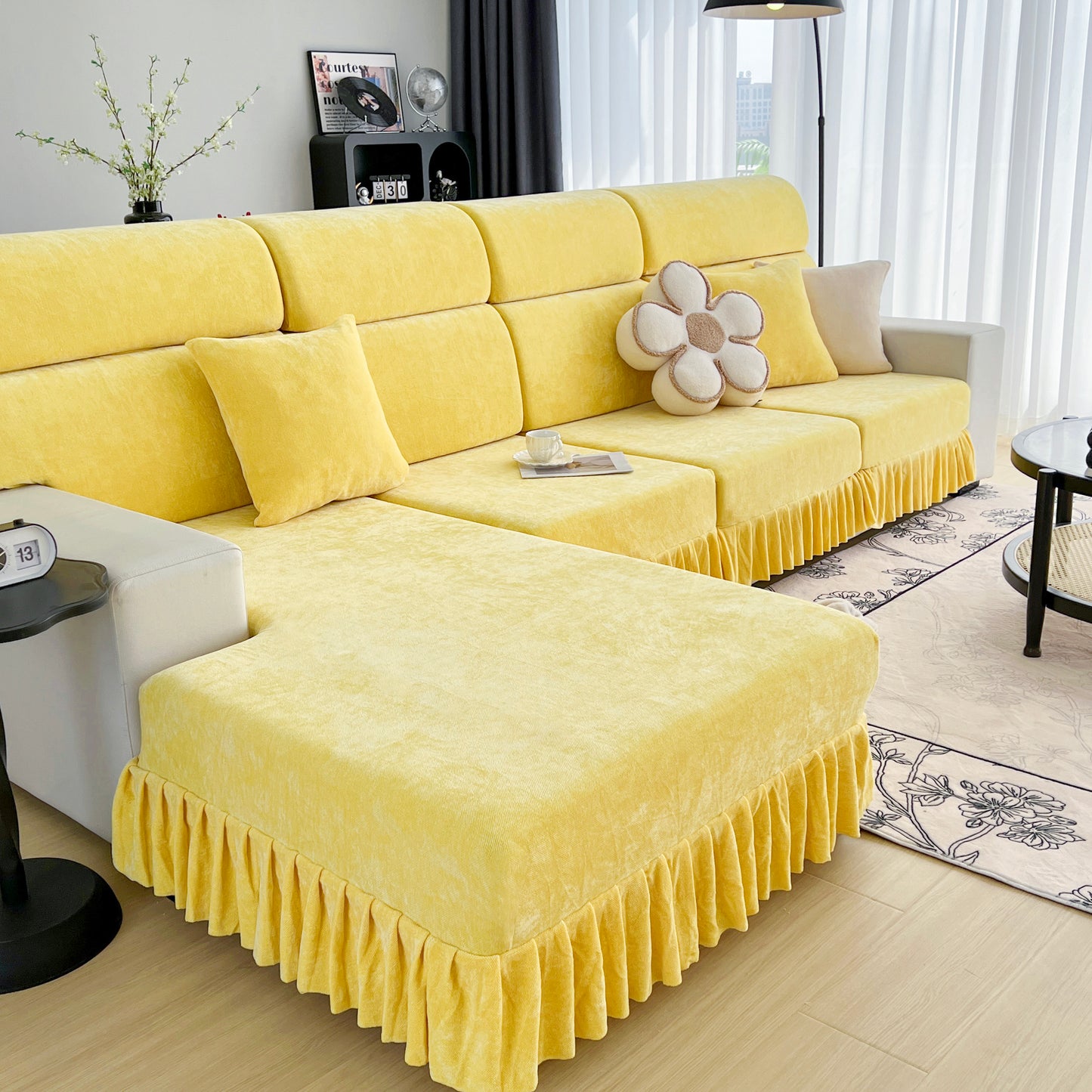 Universal Elastic Skirt Sofa Slipcover, Stretch Sofa Cushion Cover For Bedroom Office Living Room