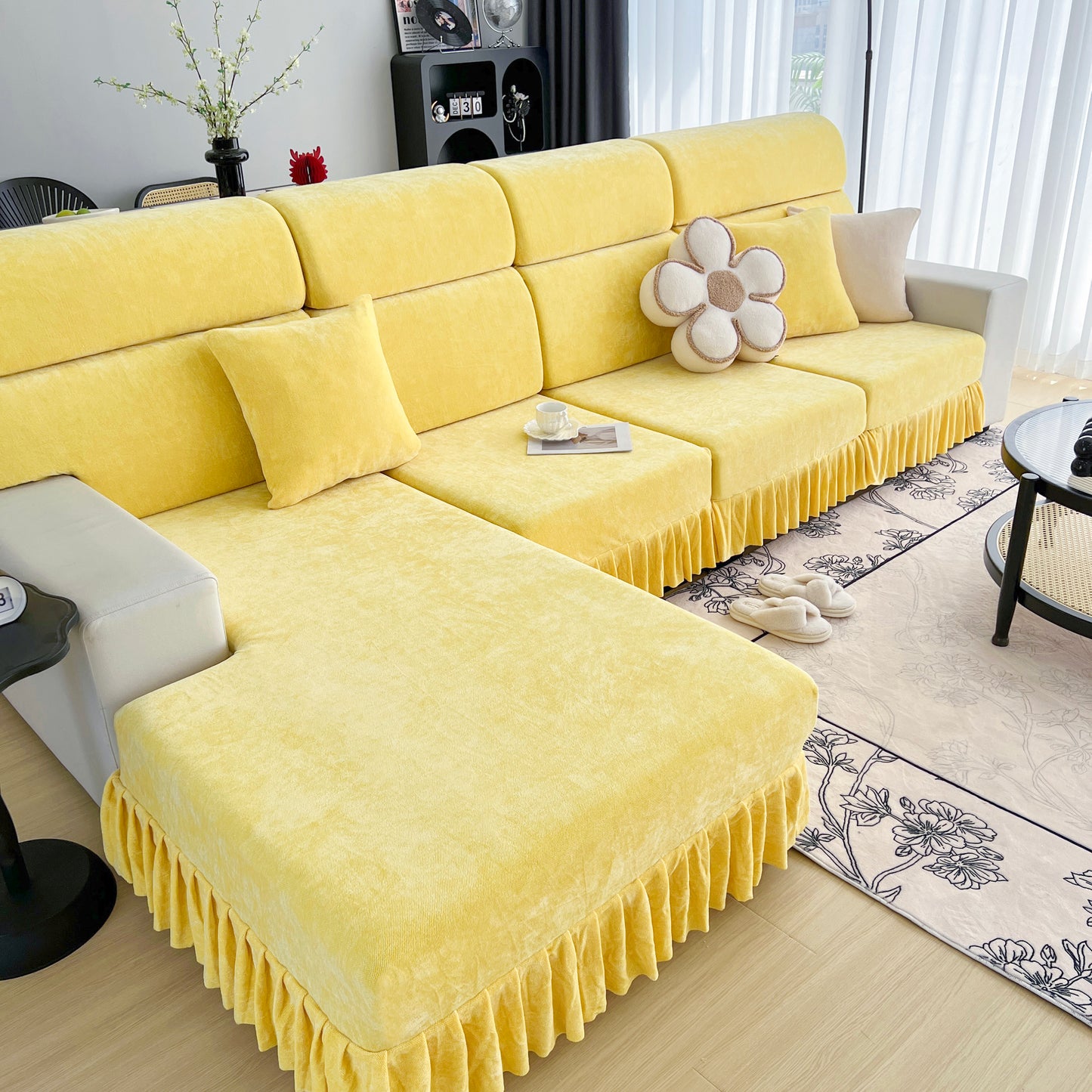 Universal Elastic Skirt Sofa Slipcover, Stretch Sofa Cushion Cover For Bedroom Office Living Room