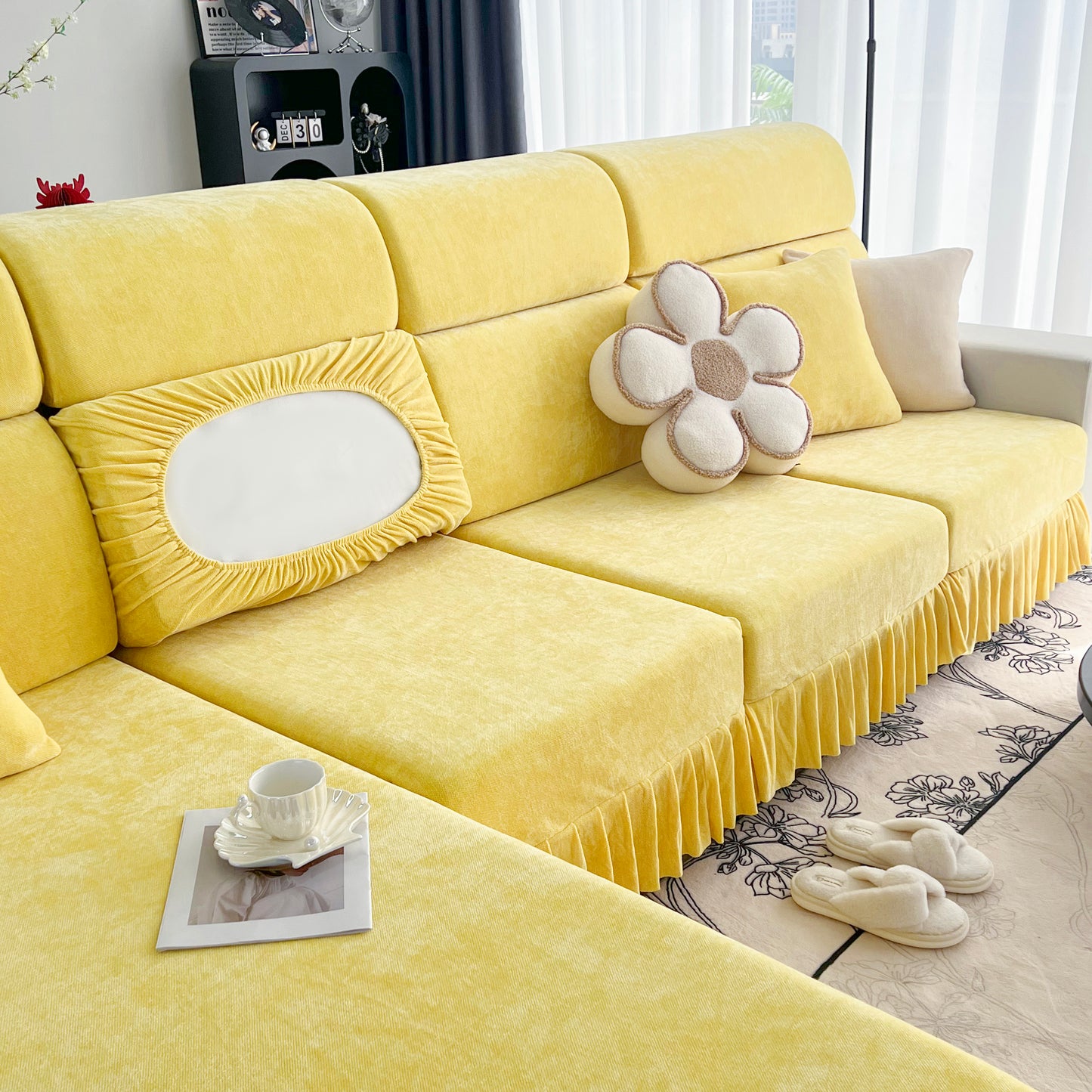 Universal Elastic Skirt Sofa Slipcover, Stretch Sofa Cushion Cover For Bedroom Office Living Room