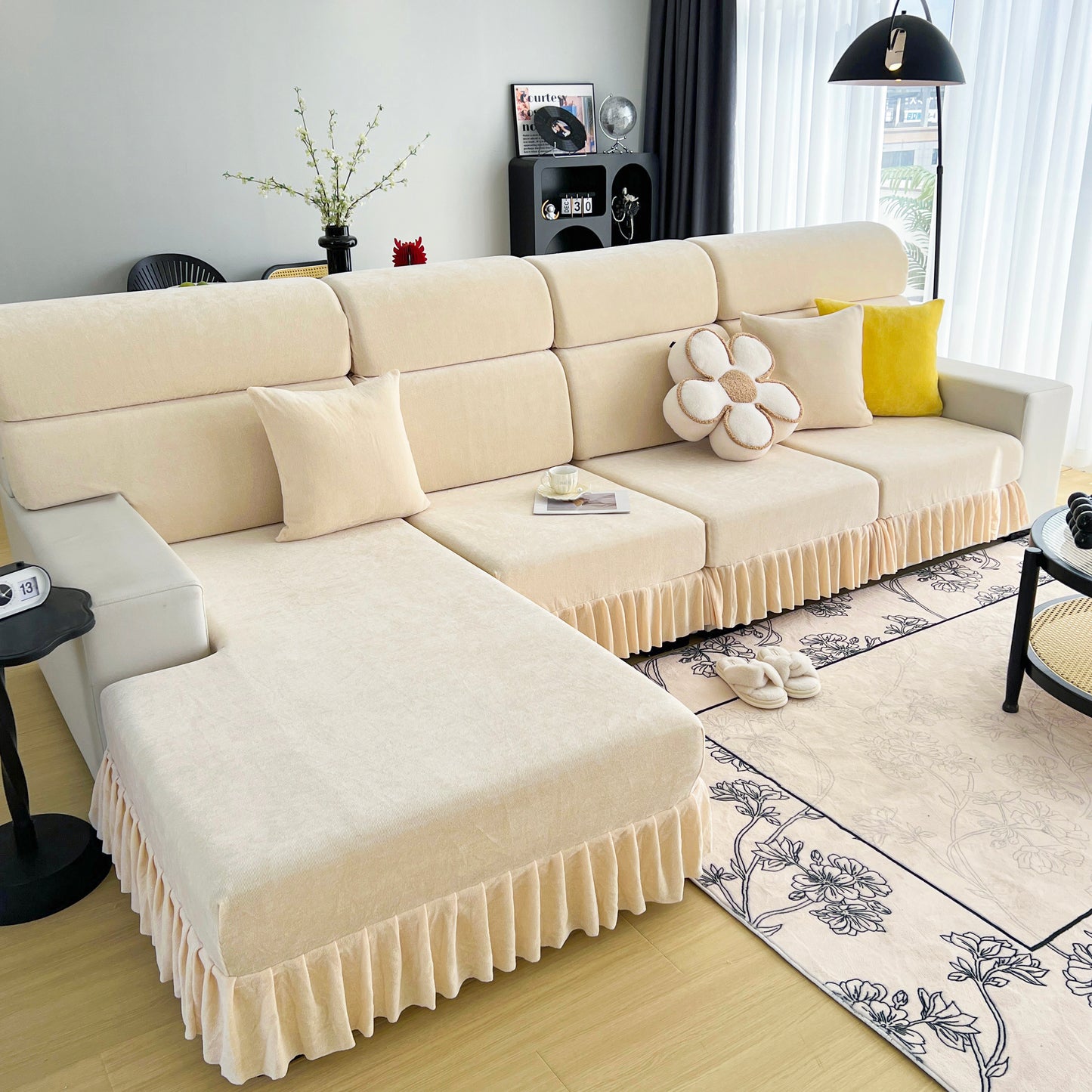 Universal Elastic Skirt Sofa Slipcover, Stretch Sofa Cushion Cover For Bedroom Office Living Room