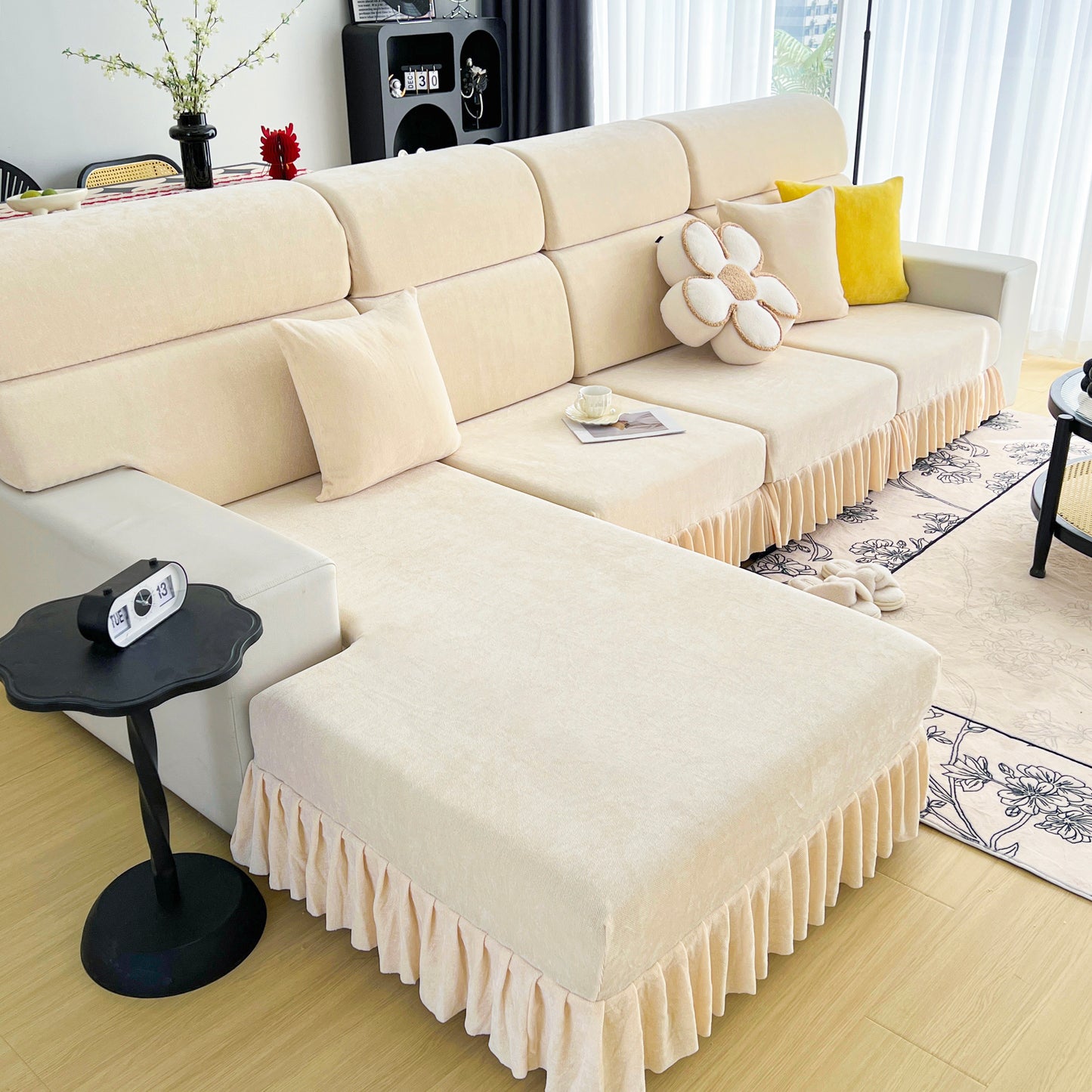 Universal Elastic Skirt Sofa Slipcover, Stretch Sofa Cushion Cover For Bedroom Office Living Room