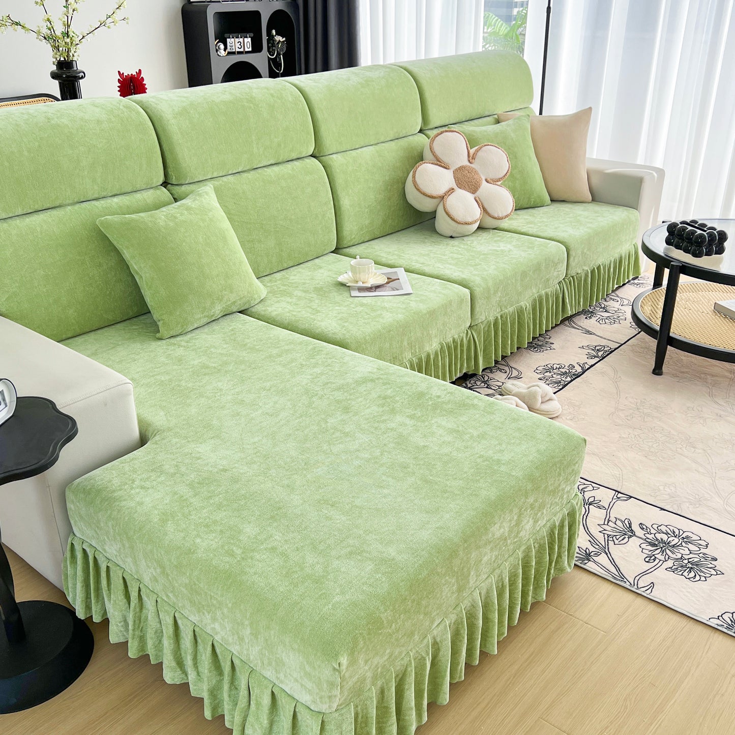 Universal Elastic Skirt Sofa Slipcover, Stretch Sofa Cushion Cover For Bedroom Office Living Room