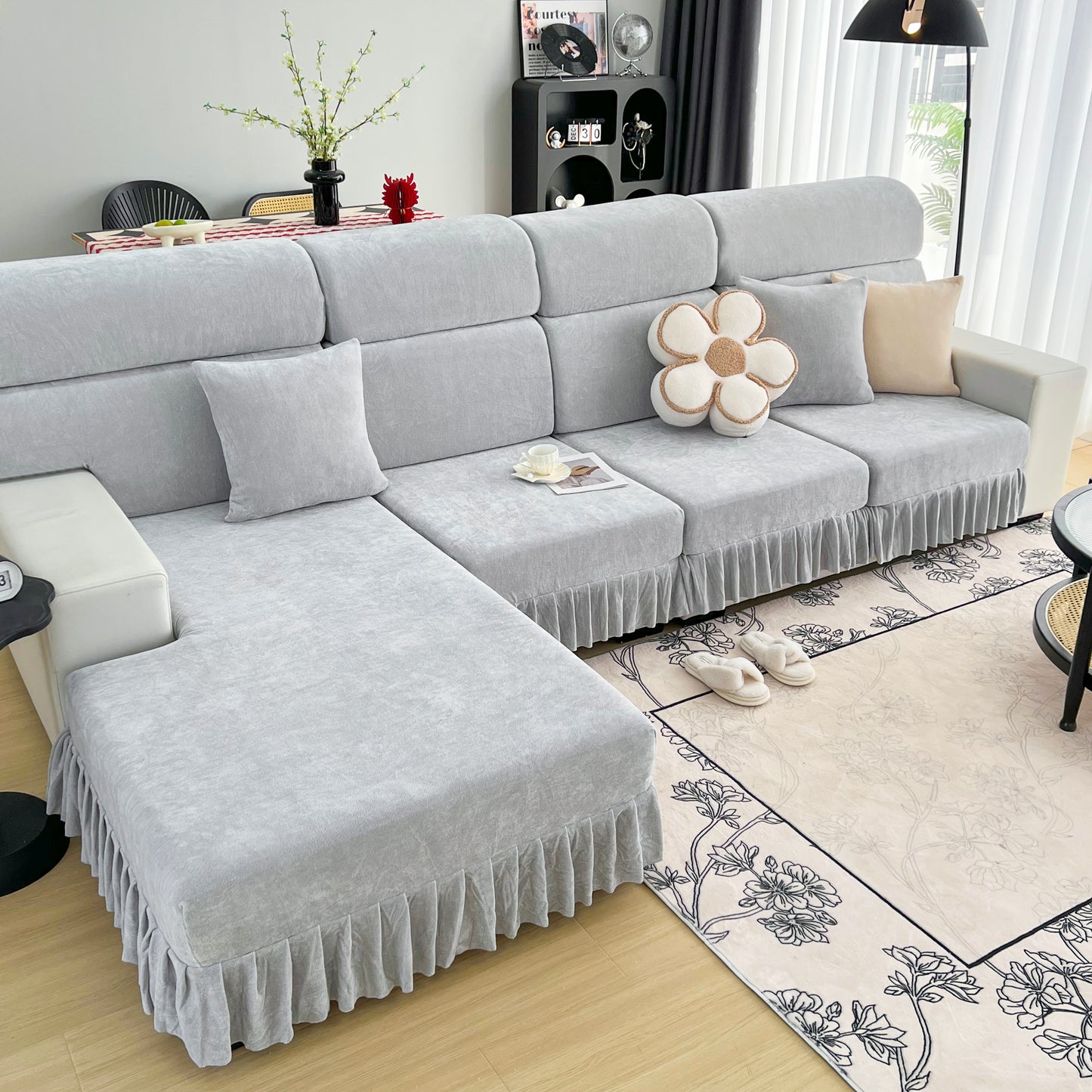 Universal Elastic Skirt Sofa Slipcover, Stretch Sofa Cushion Cover For Bedroom Office Living Room