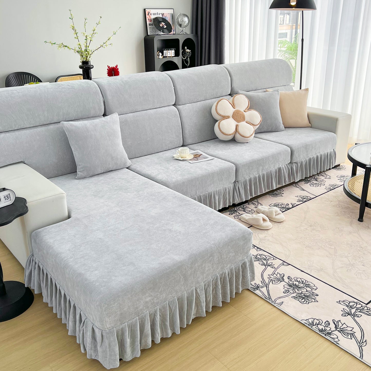 Universal Elastic Skirt Sofa Slipcover, Stretch Sofa Cushion Cover For Bedroom Office Living Room