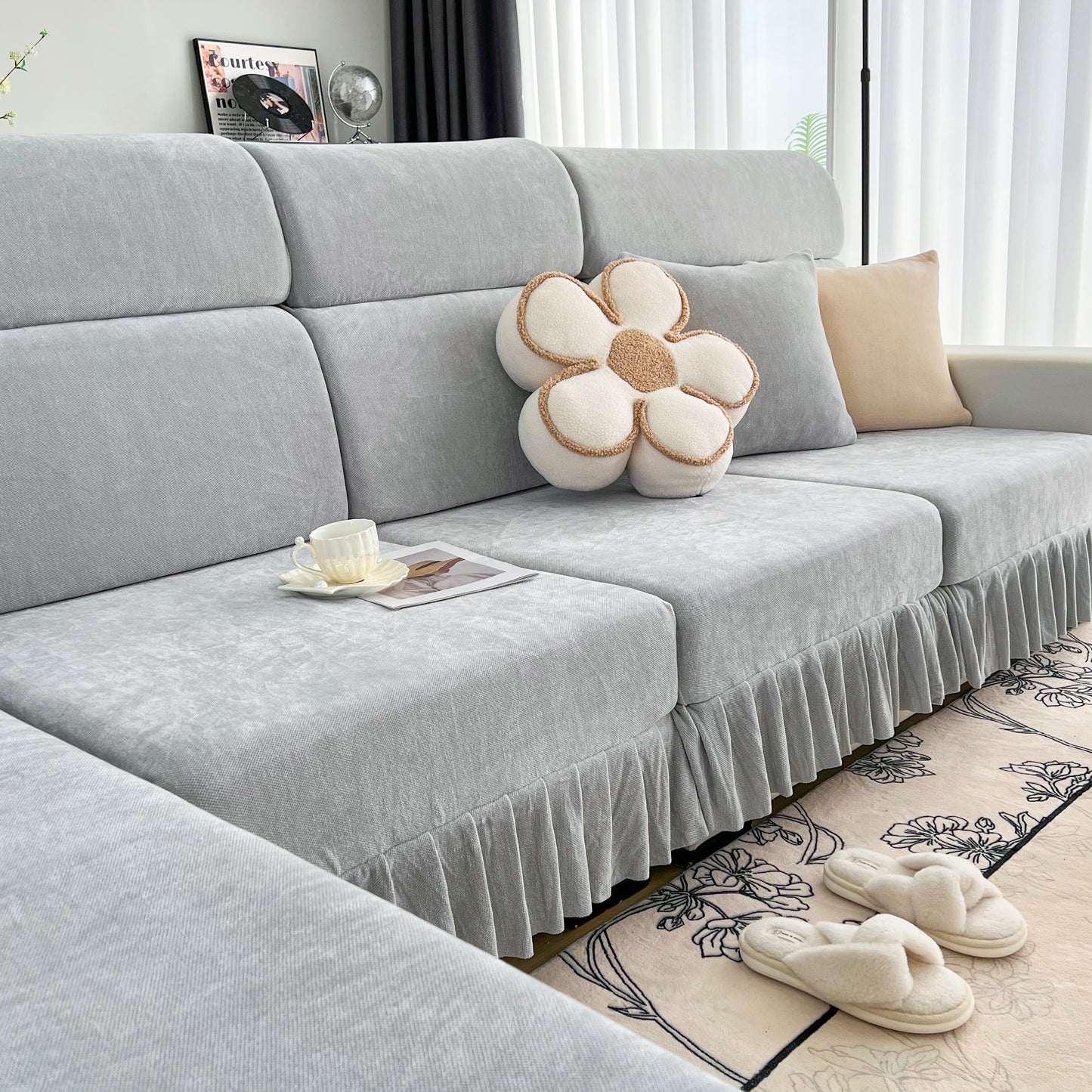 Universal Elastic Skirt Sofa Slipcover, Stretch Sofa Cushion Cover For Bedroom Office Living Room