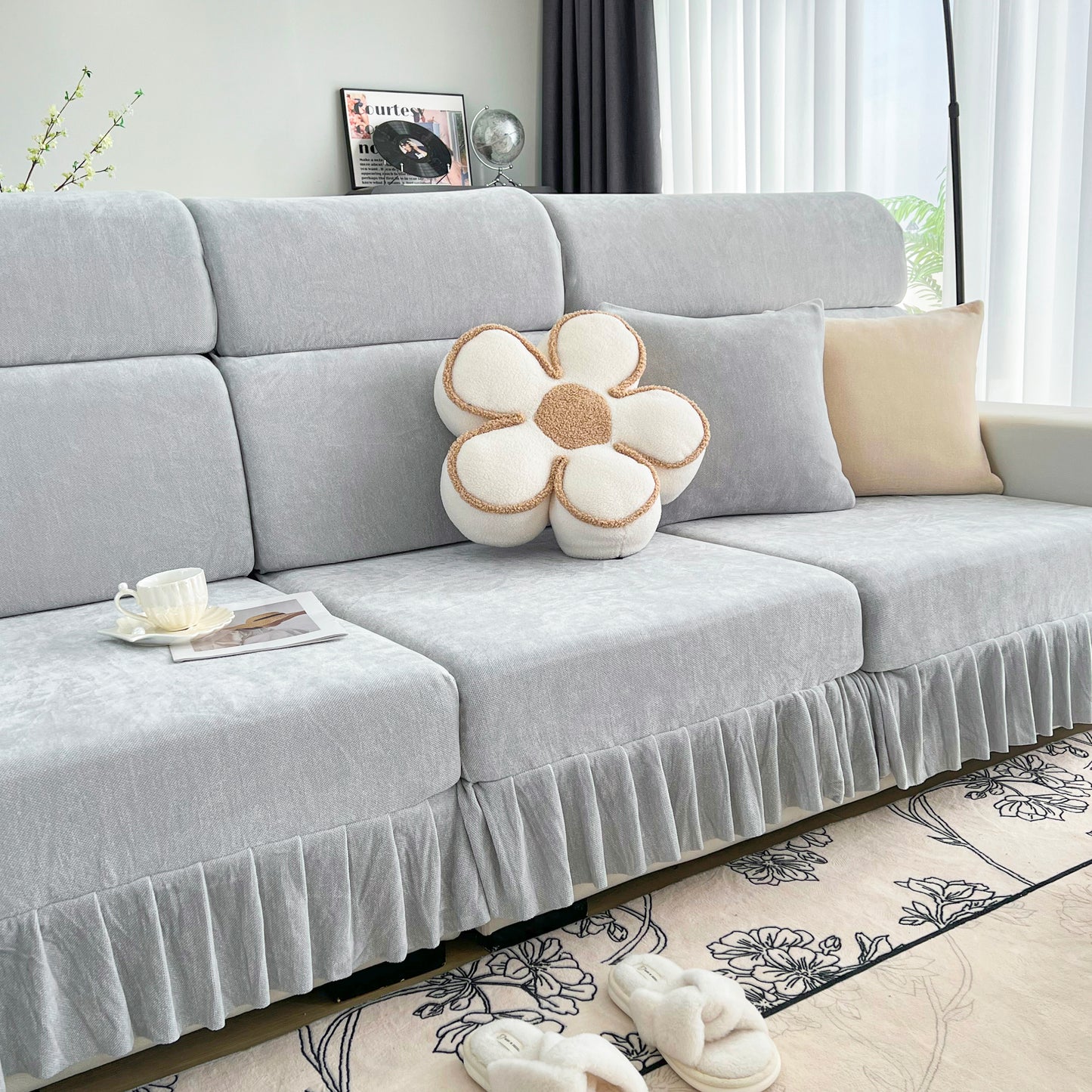 Universal Elastic Skirt Sofa Slipcover, Stretch Sofa Cushion Cover For Bedroom Office Living Room