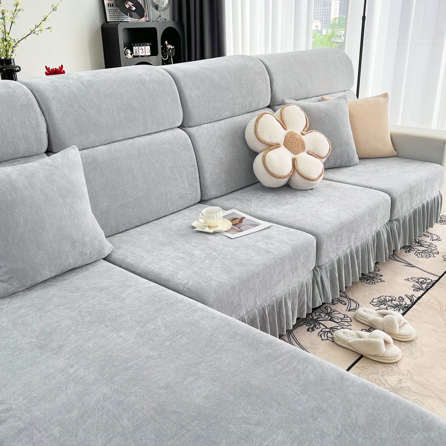 Universal Elastic Skirt Sofa Slipcover, Stretch Sofa Cushion Cover For Bedroom Office Living Room