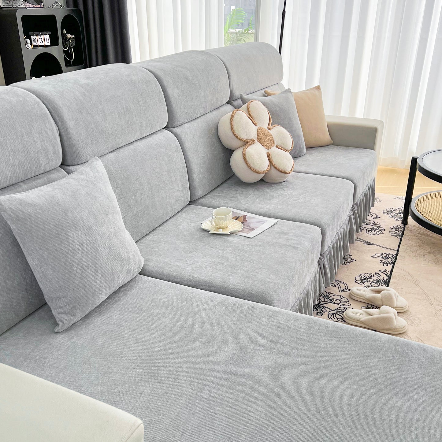 Universal Elastic Skirt Sofa Slipcover, Stretch Sofa Cushion Cover For Bedroom Office Living Room