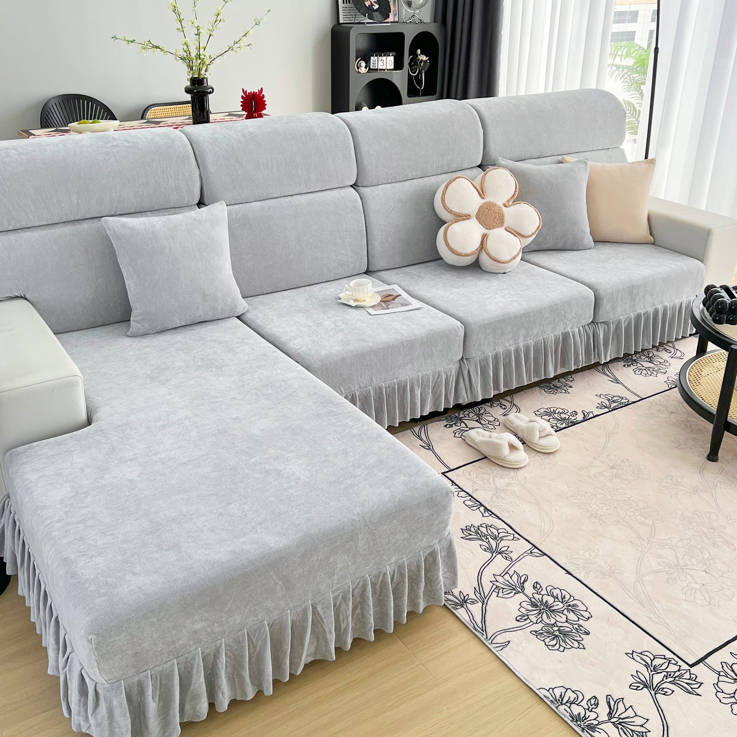 Universal Elastic Skirt Sofa Slipcover, Stretch Sofa Cushion Cover For Bedroom Office Living Room