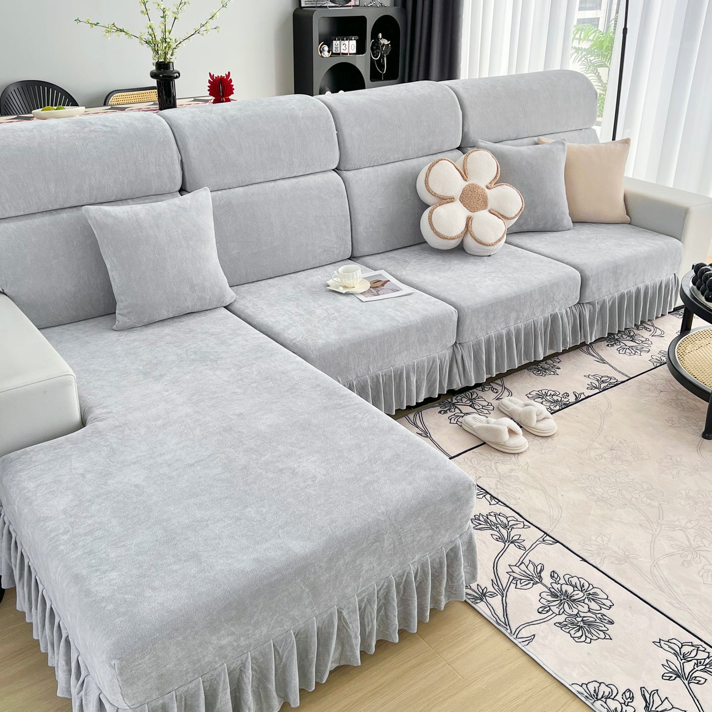 Universal Elastic Skirt Sofa Slipcover, Stretch Sofa Cushion Cover For Bedroom Office Living Room