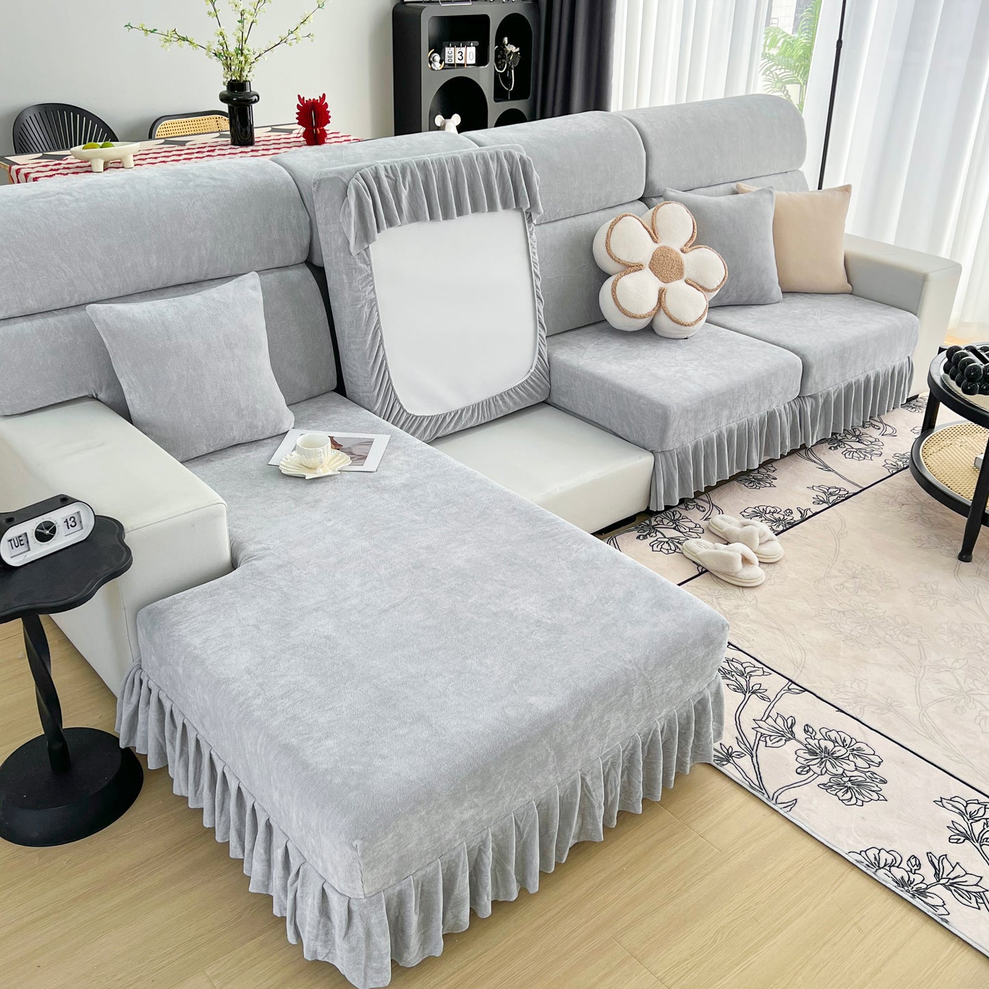 Universal Elastic Skirt Sofa Slipcover, Stretch Sofa Cushion Cover For Bedroom Office Living Room