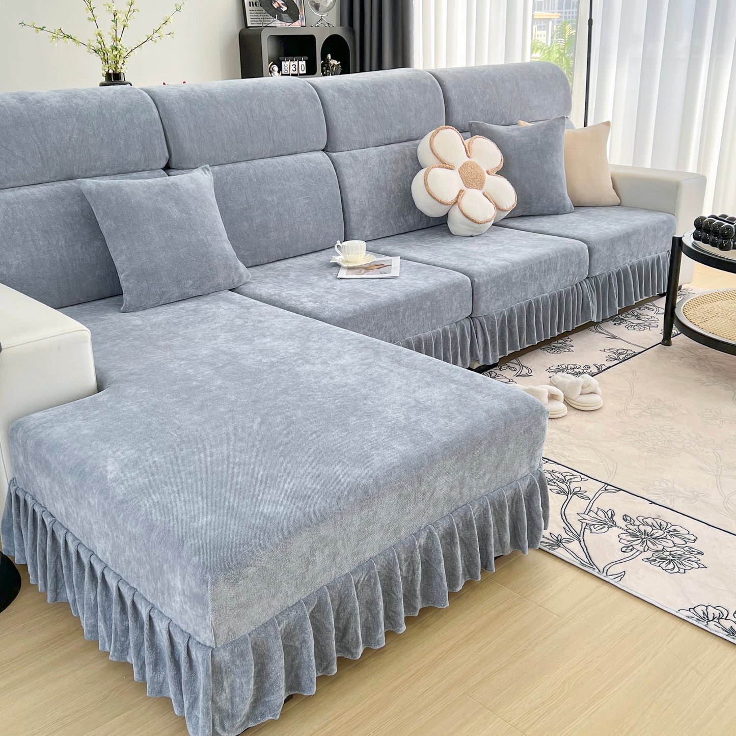 Universal Elastic Skirt Sofa Slipcover, Stretch Sofa Cushion Cover For Bedroom Office Living Room