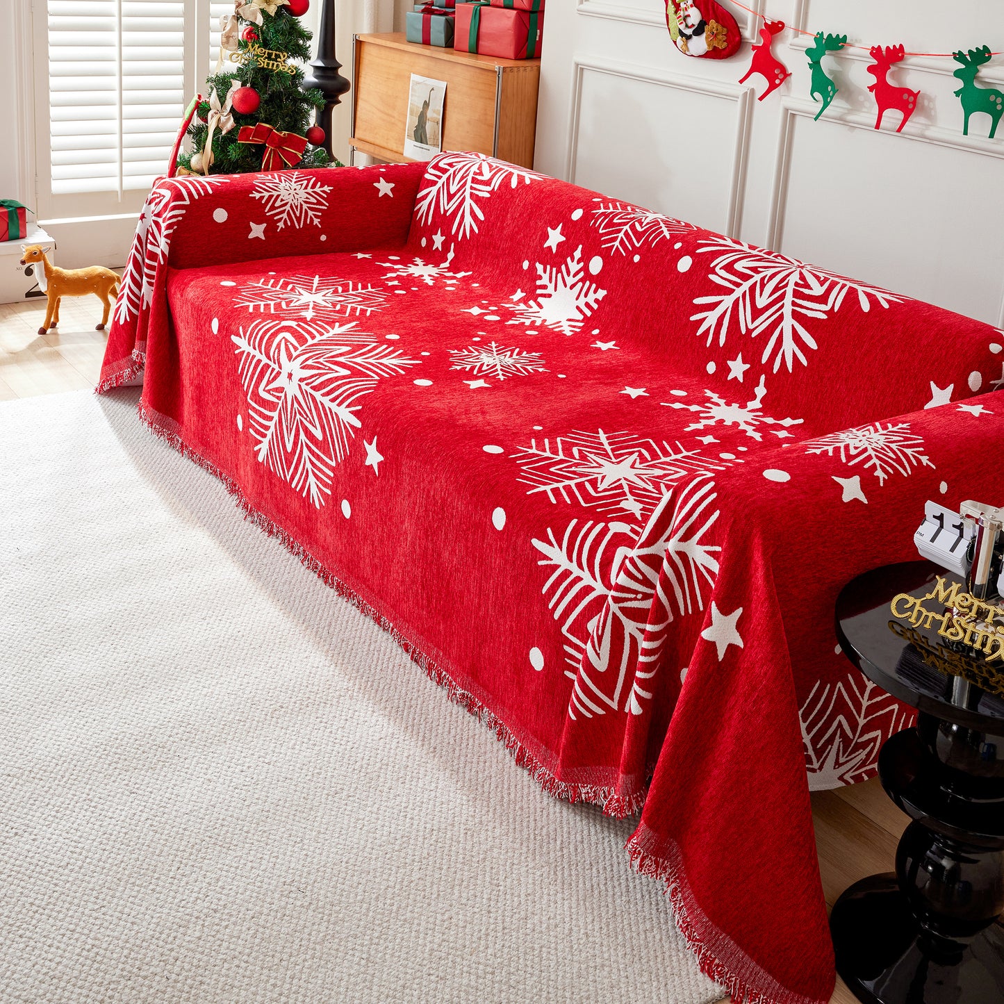 Merry Christmas Cozy Chenille Couch Cover Blanket, Non Slip Sofa Cover, Furniture Covers for Pets