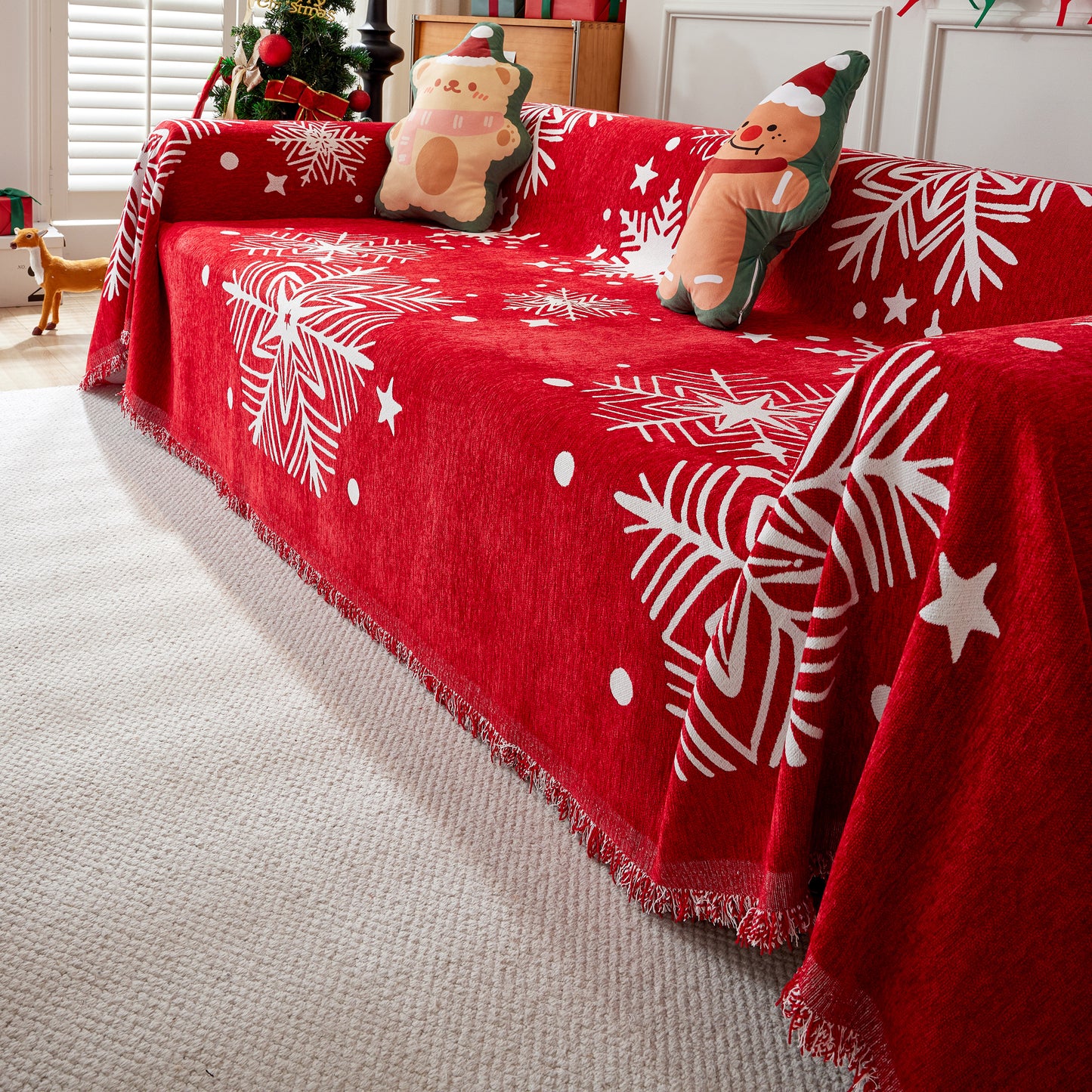 Merry Christmas Cozy Chenille Couch Cover Blanket, Non Slip Sofa Cover, Furniture Covers for Pets