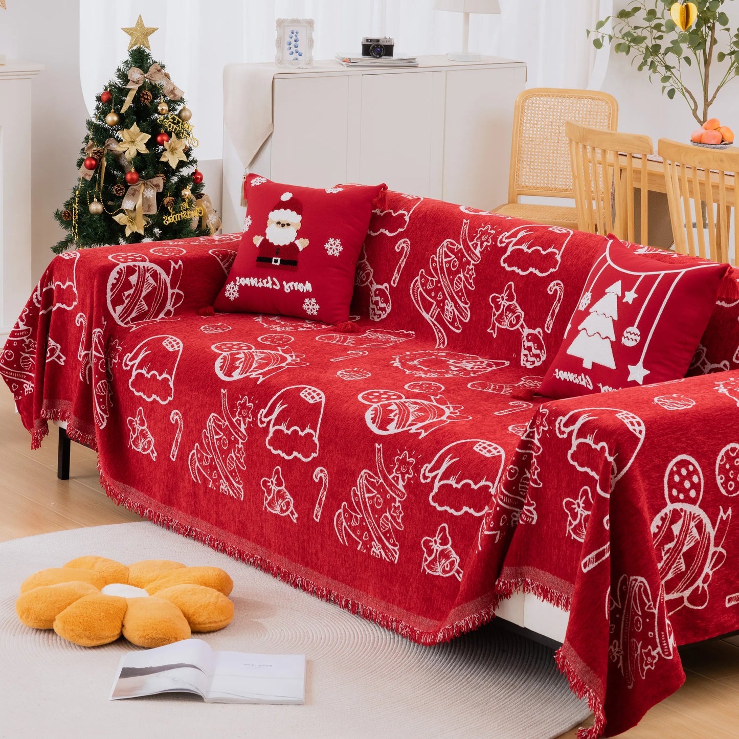 Merry Christmas Soft Sofa Cover, Chenille Sofa Cover Throw , Couch Cover Blanket Throws for Couches