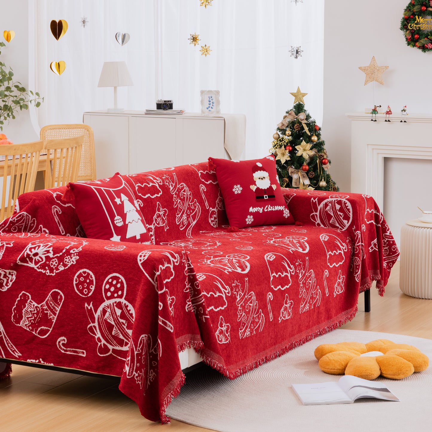 Merry Christmas Soft Sofa Cover, Chenille Sofa Cover Throw , Couch Cover Blanket Throws for Couches