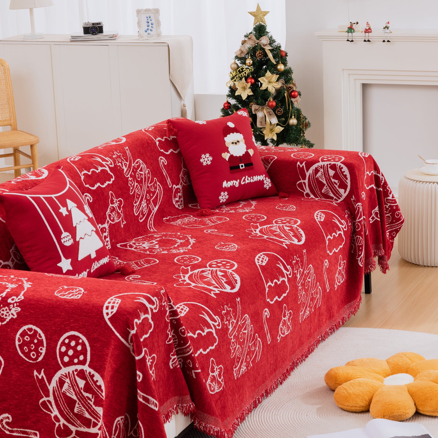 Merry Christmas Soft Sofa Cover, Chenille Sofa Cover Throw , Couch Cover Blanket Throws for Couches