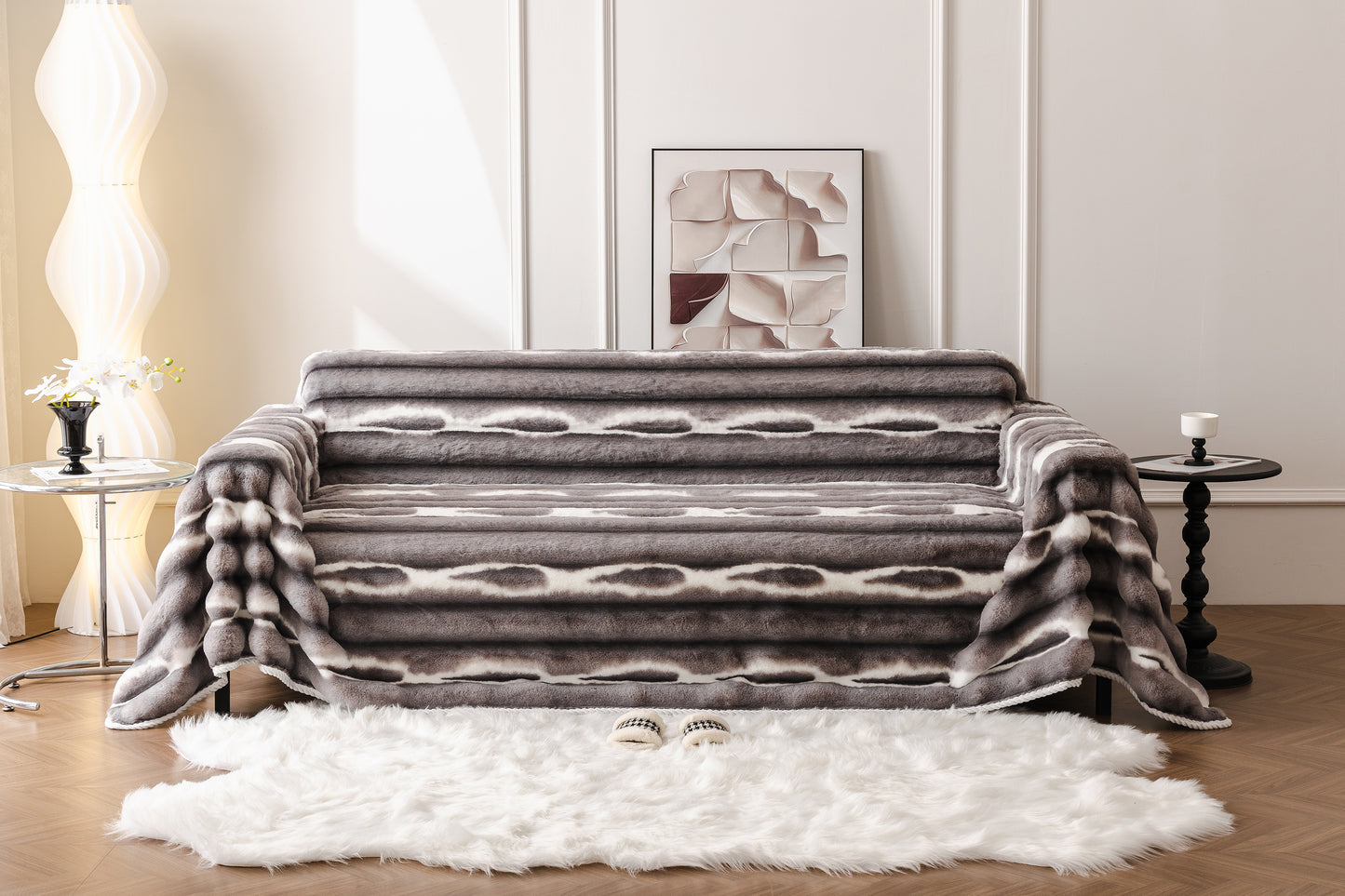 Extra Large Faux Fur Gradient Couch Cover Blanket: Plush, Fluffy, Warmth, Perfect Throw on the Sofa