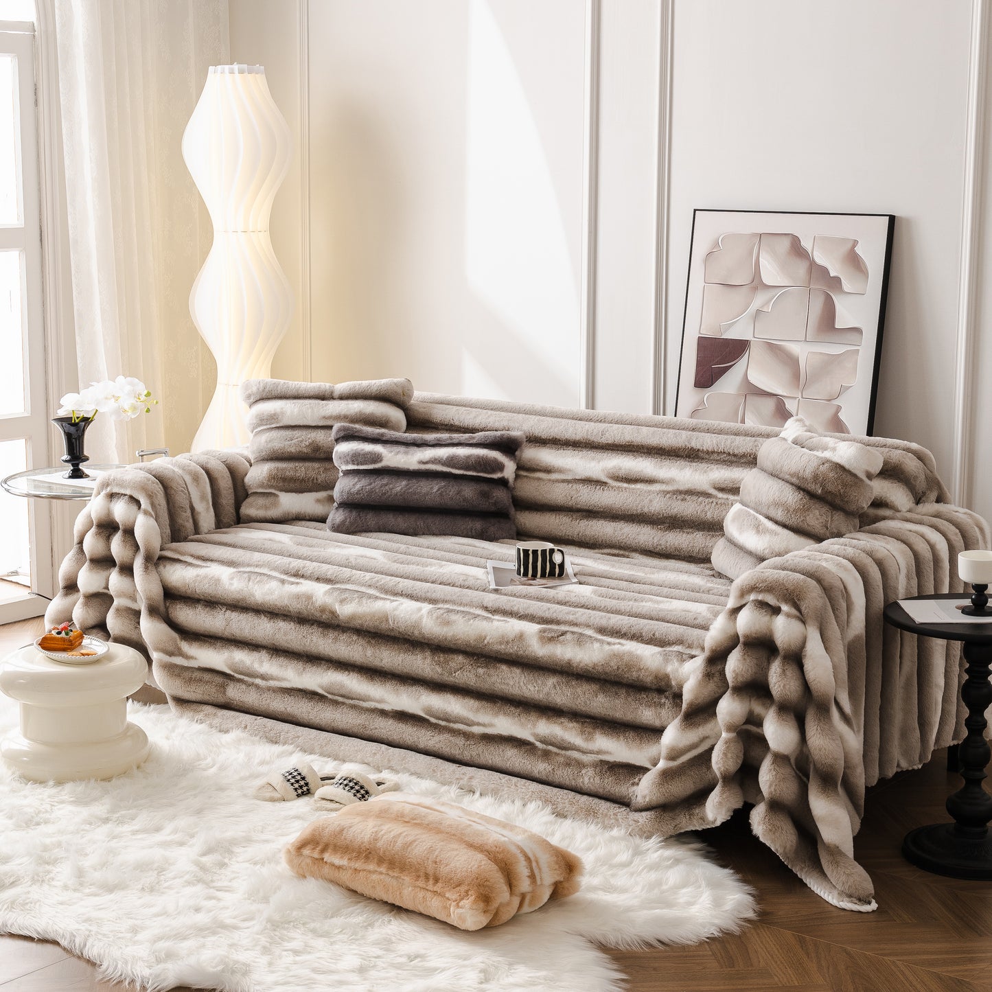 Extra Large Faux Fur Gradient Couch Cover Blanket: Plush, Fluffy, Warmth, Perfect Throw on the Sofa