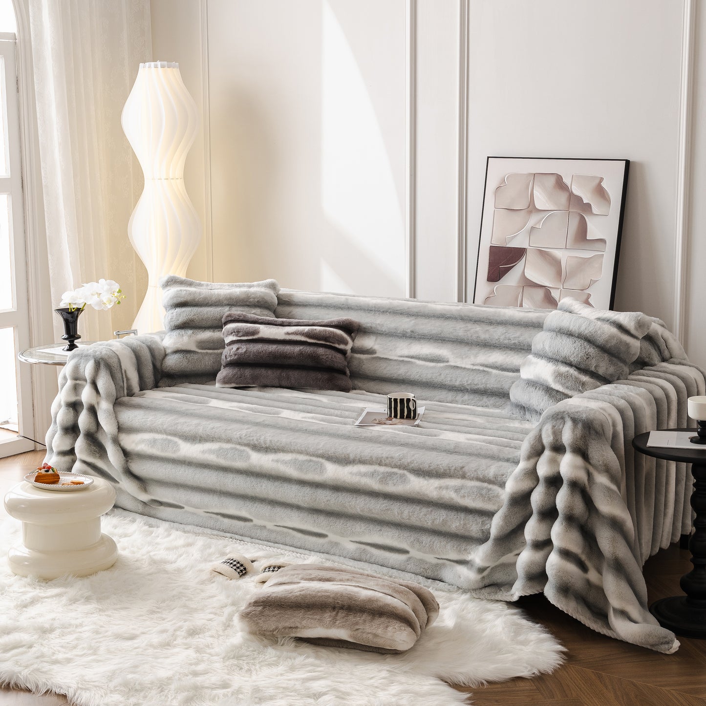 Extra Large Faux Fur Gradient Couch Cover Blanket: Plush, Fluffy, Warmth, Perfect Throw on the Sofa