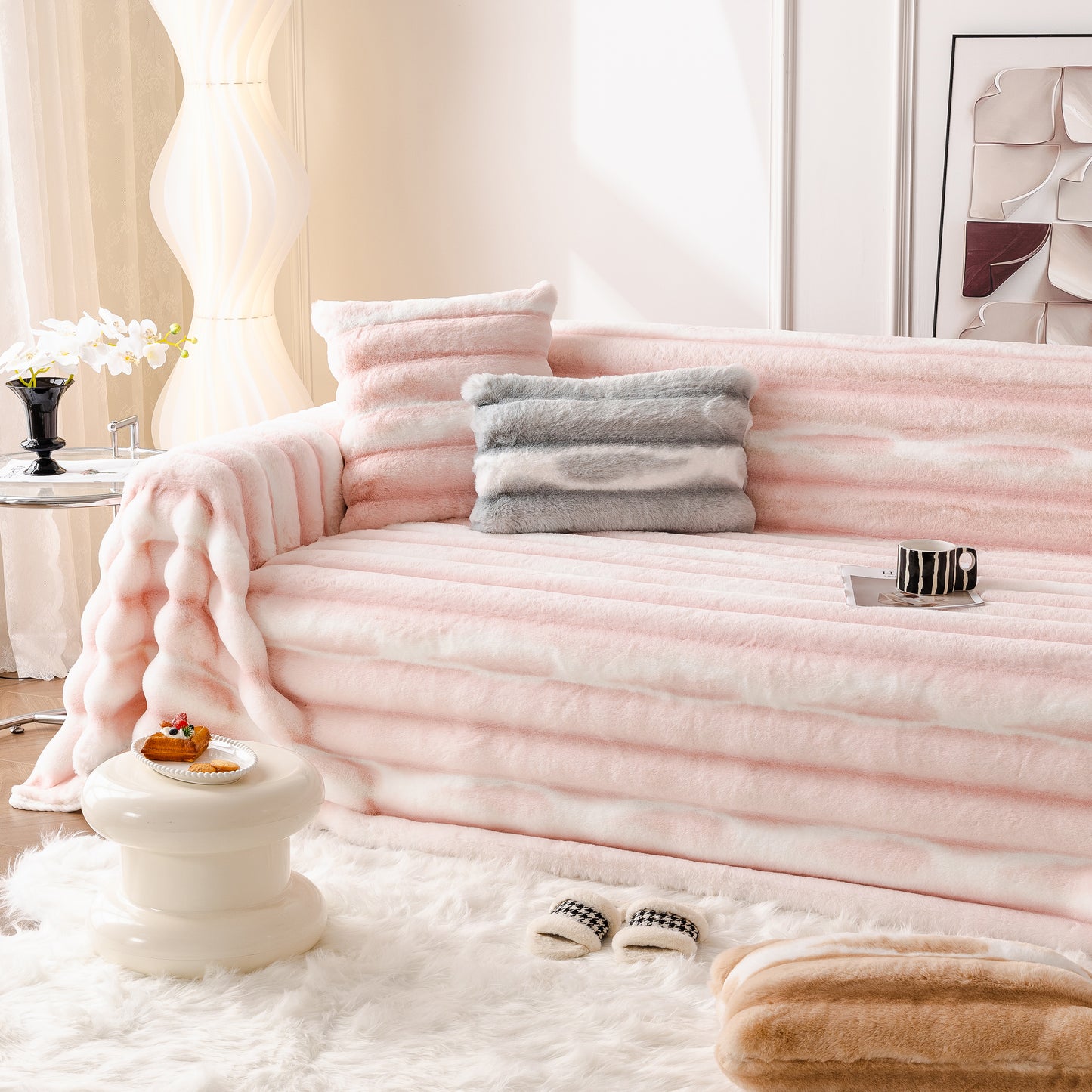 Extra Large Faux Fur Gradient Couch Cover Blanket: Plush, Fluffy, Warmth, Perfect Throw on the Sofa