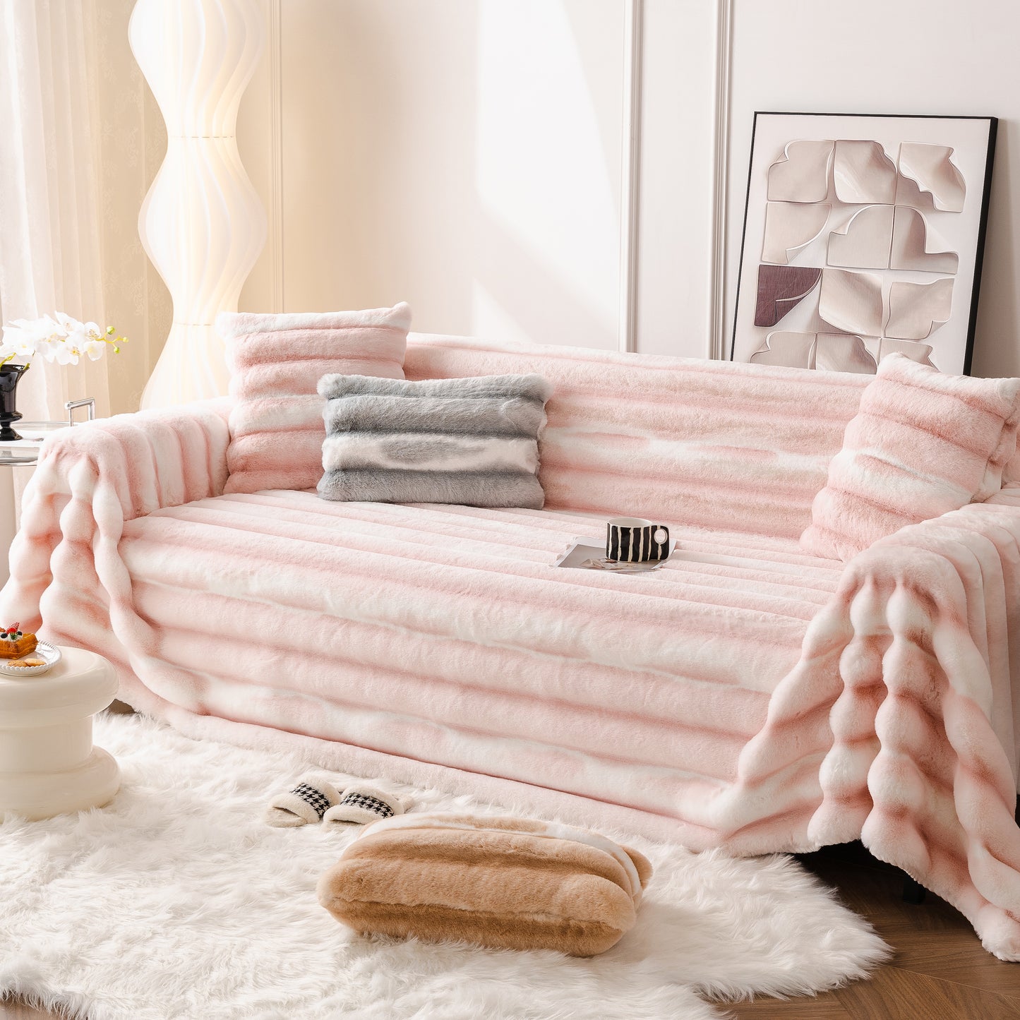 Extra Large Faux Fur Gradient Couch Cover Blanket: Plush, Fluffy, Warmth, Perfect Throw on the Sofa