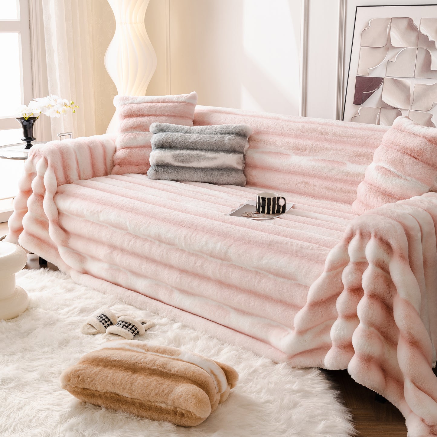 Extra Large Faux Fur Gradient Couch Cover Blanket: Plush, Fluffy, Warmth, Perfect Throw on the Sofa